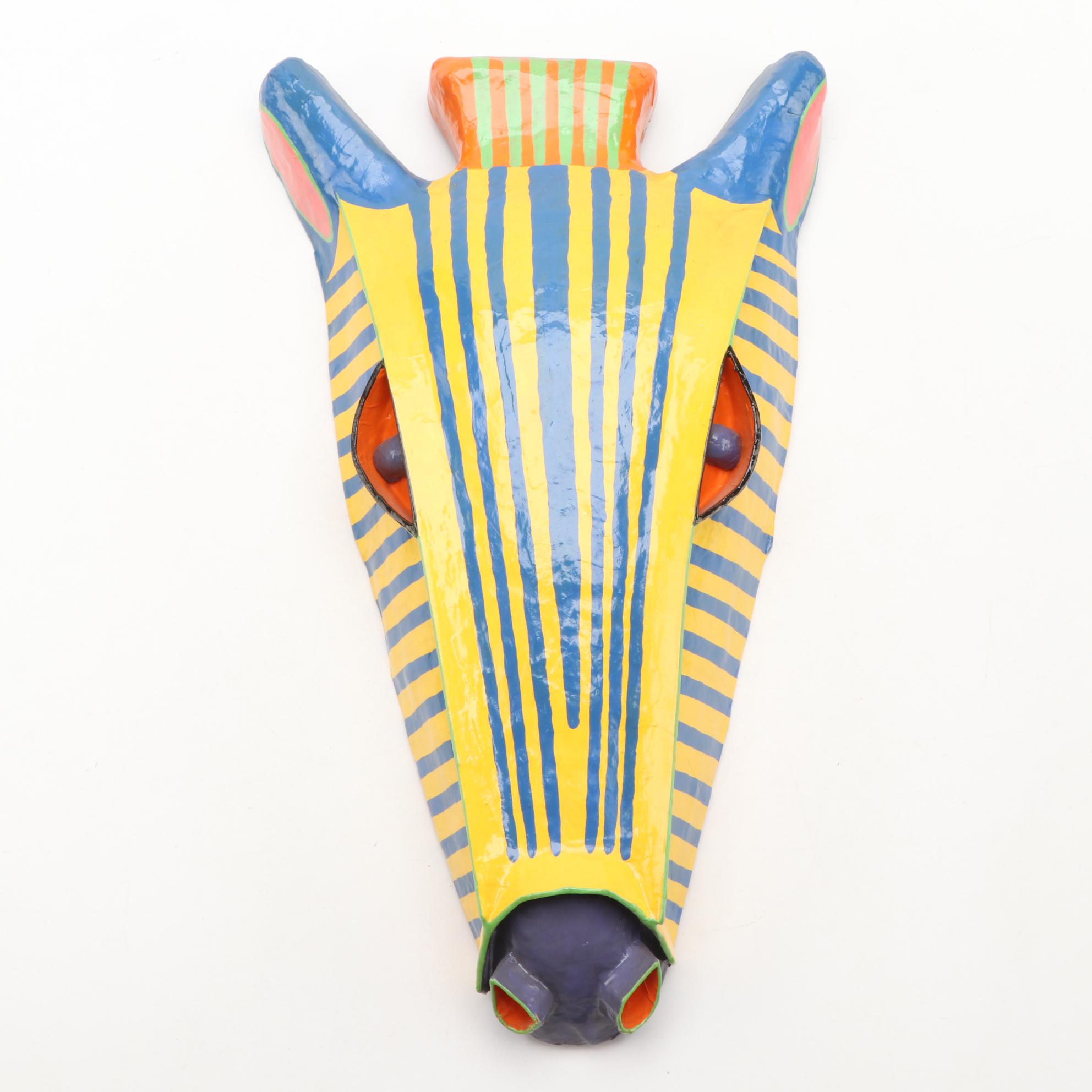 Gina Truex Painted Papier-Mâché Giraffe Mask Wall Décor