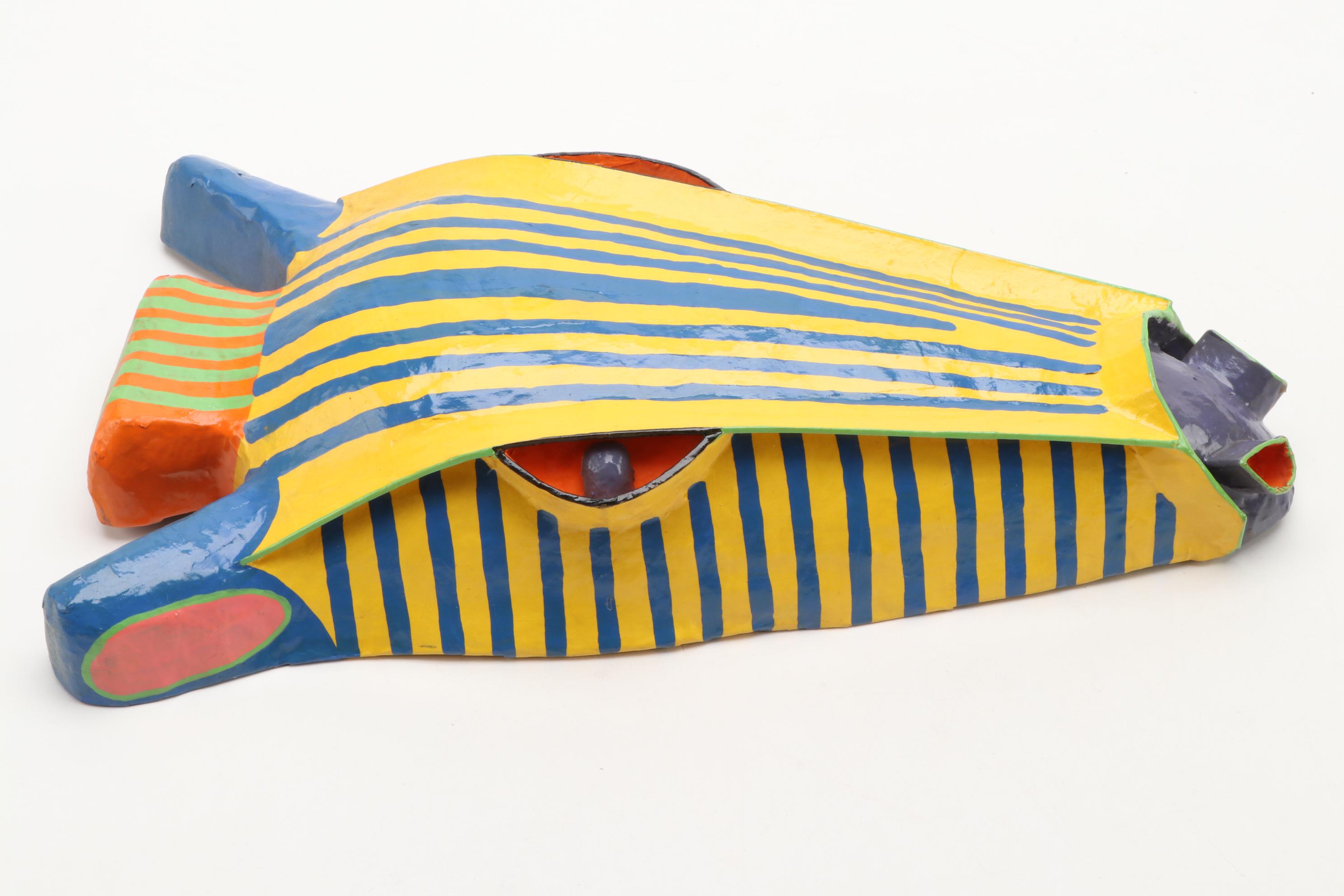 Gina Truex Painted Papier-Mâché Giraffe Mask Wall Décor