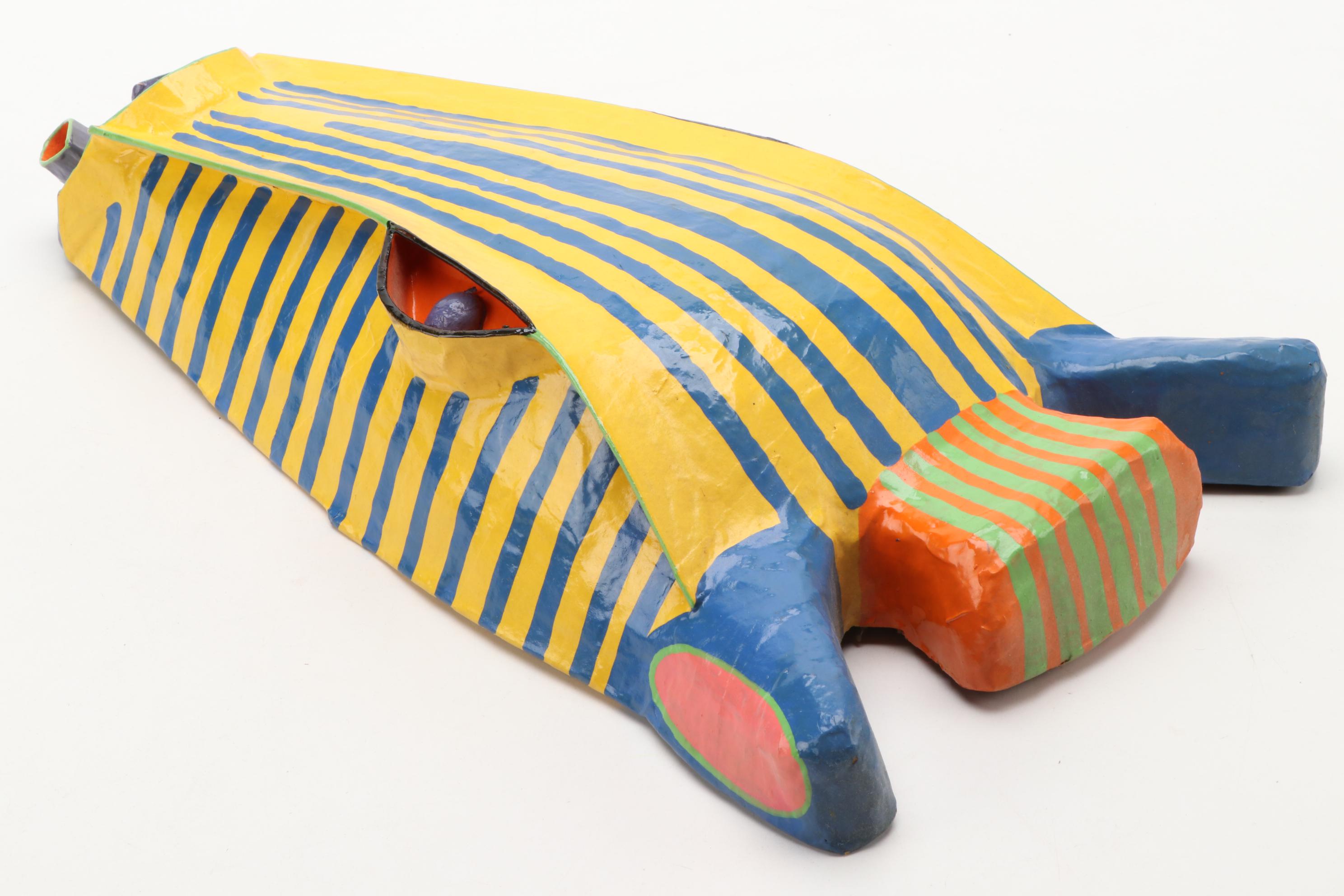 Gina Truex Painted Papier-Mâché Giraffe Mask Wall Décor