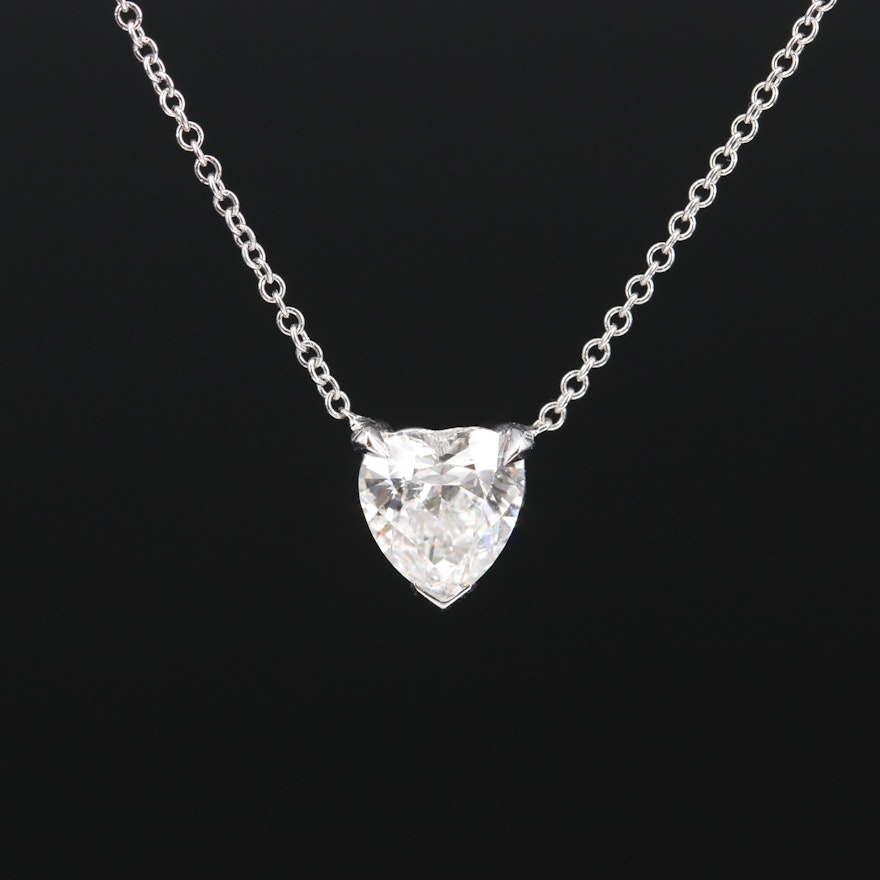 14K 0.94 CT Diamond Heart Solitaire Necklace with GIA Report