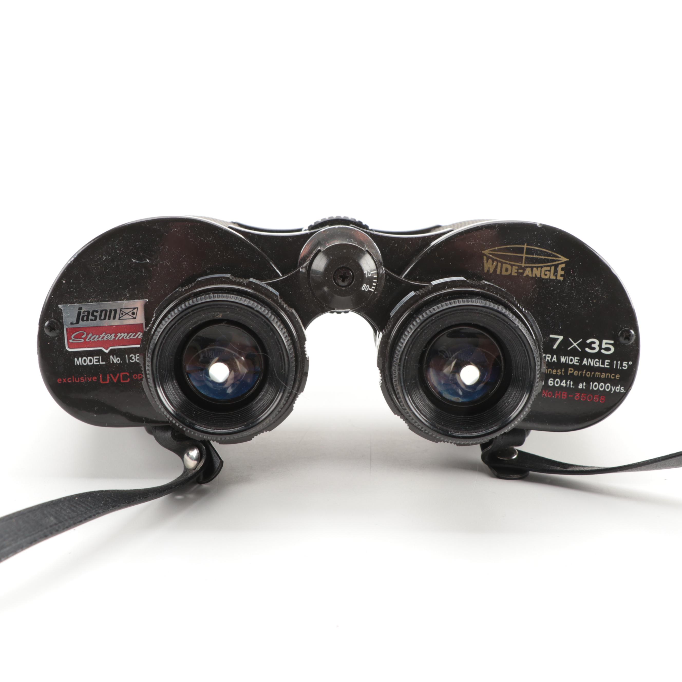 Jason Statesman No. 138 Wide Angle Binoculars in Leather Case, 1970s