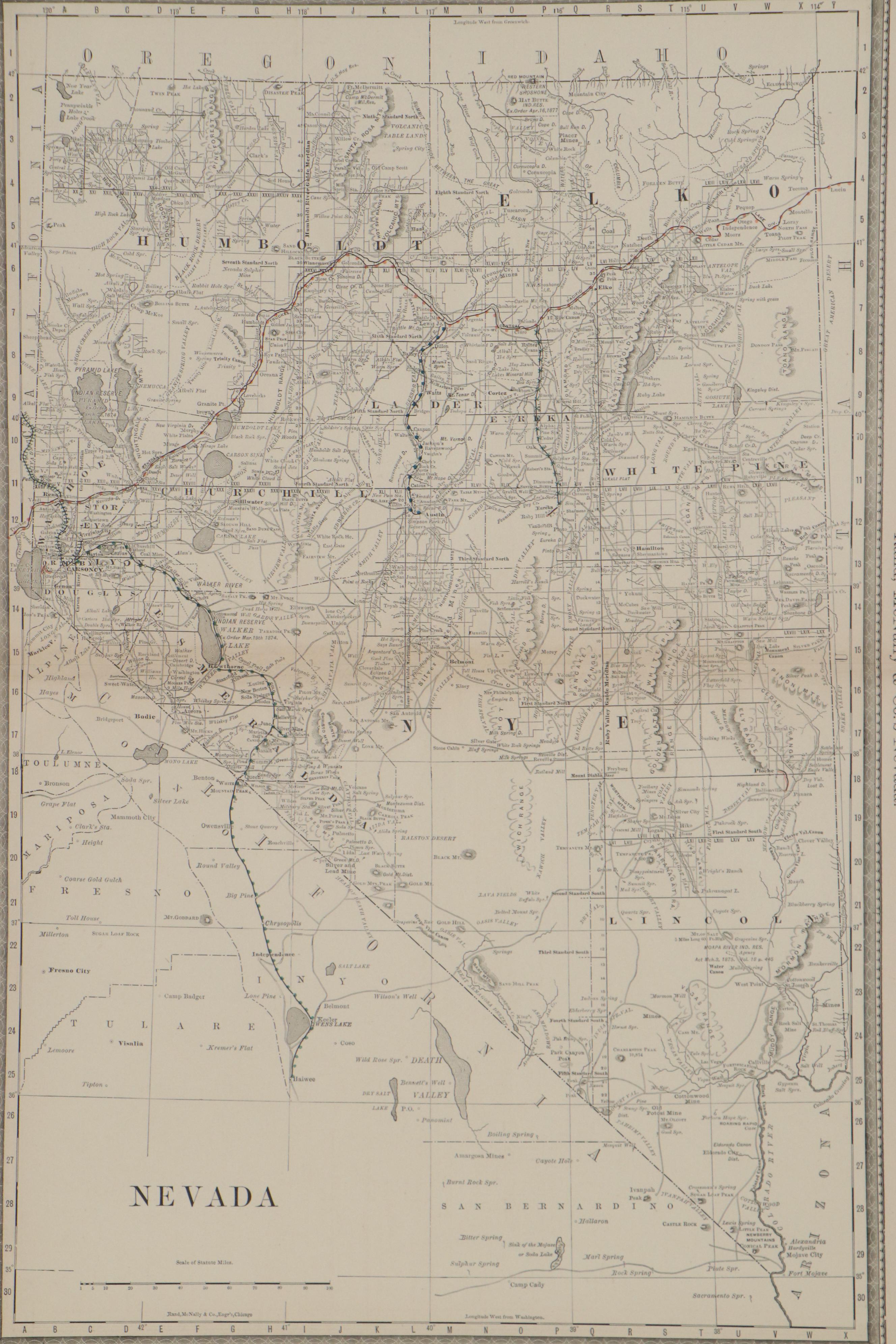 Rand McNally & Co. Railroad Map of Nevada, Late 19th Century