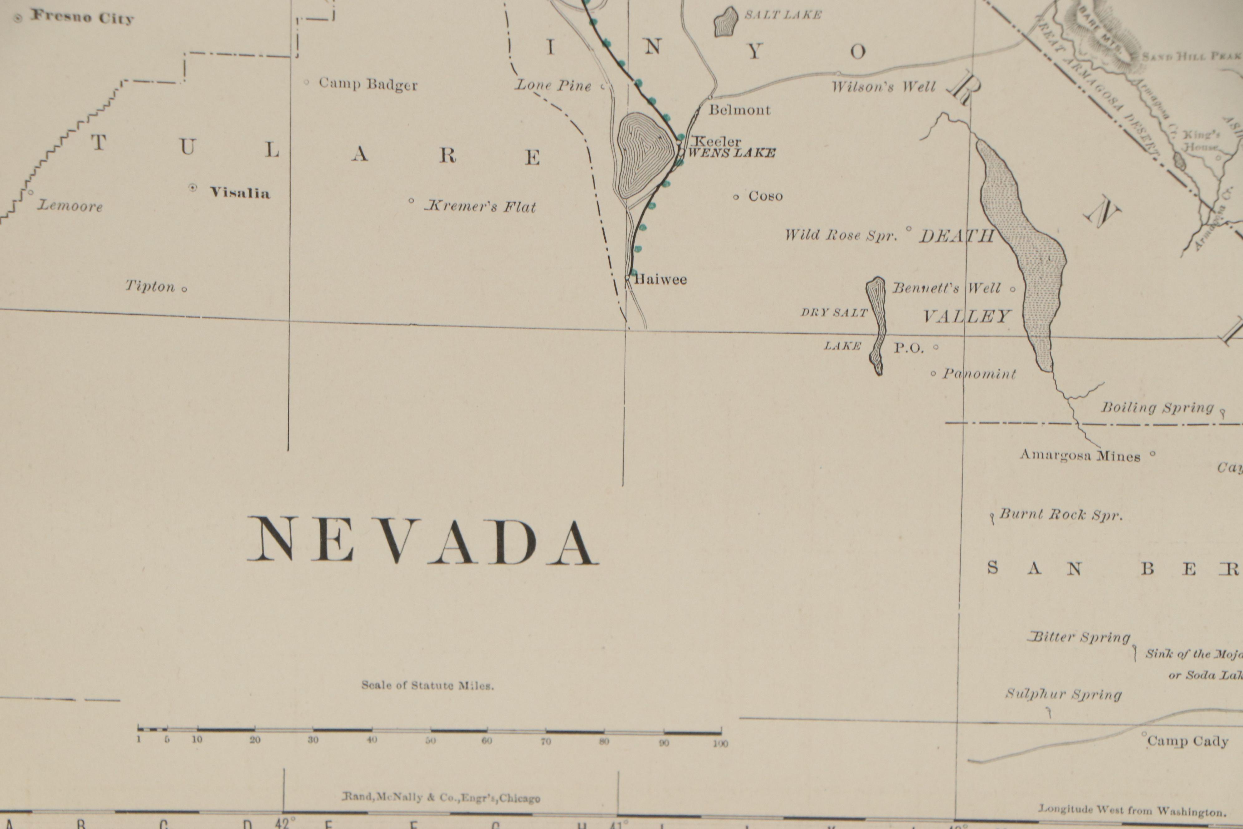 Rand McNally & Co. Railroad Map of Nevada, Late 19th Century