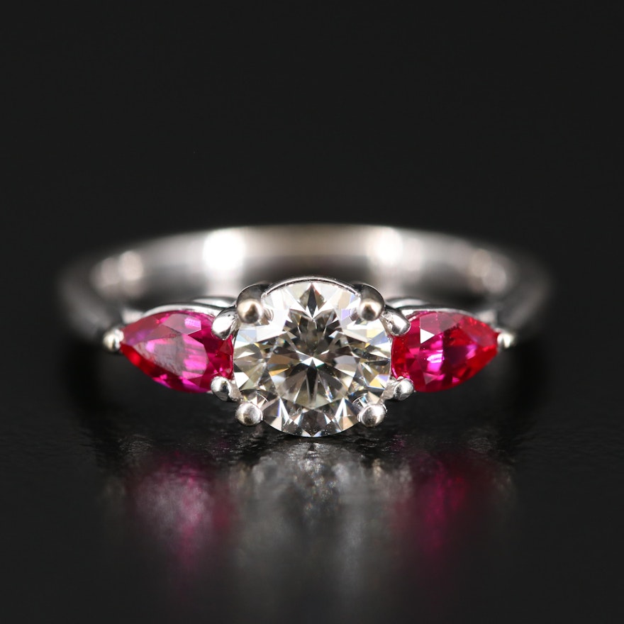 18K Diamond and Ruby Three Stone Ring