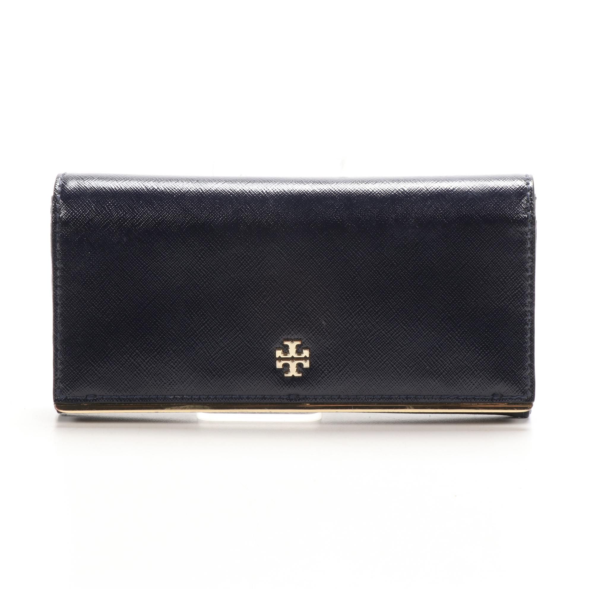 Tory Burch Navy Blue Saffiano Patent Leather Wallet