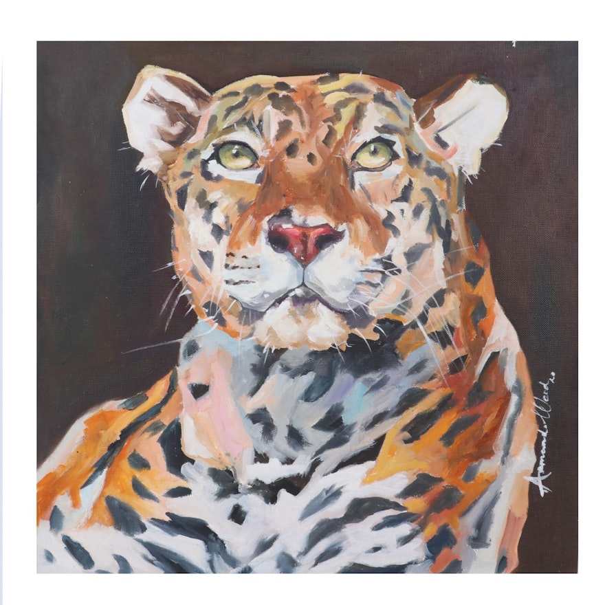 Armando Wood Oil Painting of Leopard, 2020