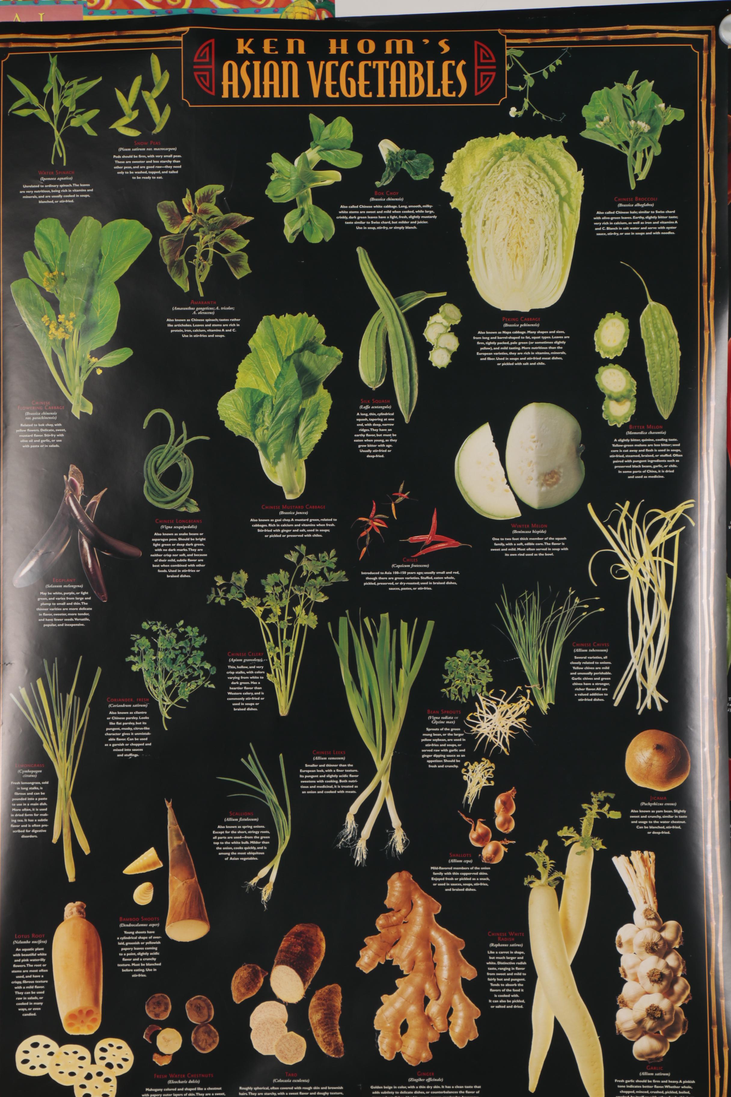 Celestial Arts Culinary Posters Including "Ken Hom's Asian Vegetables"