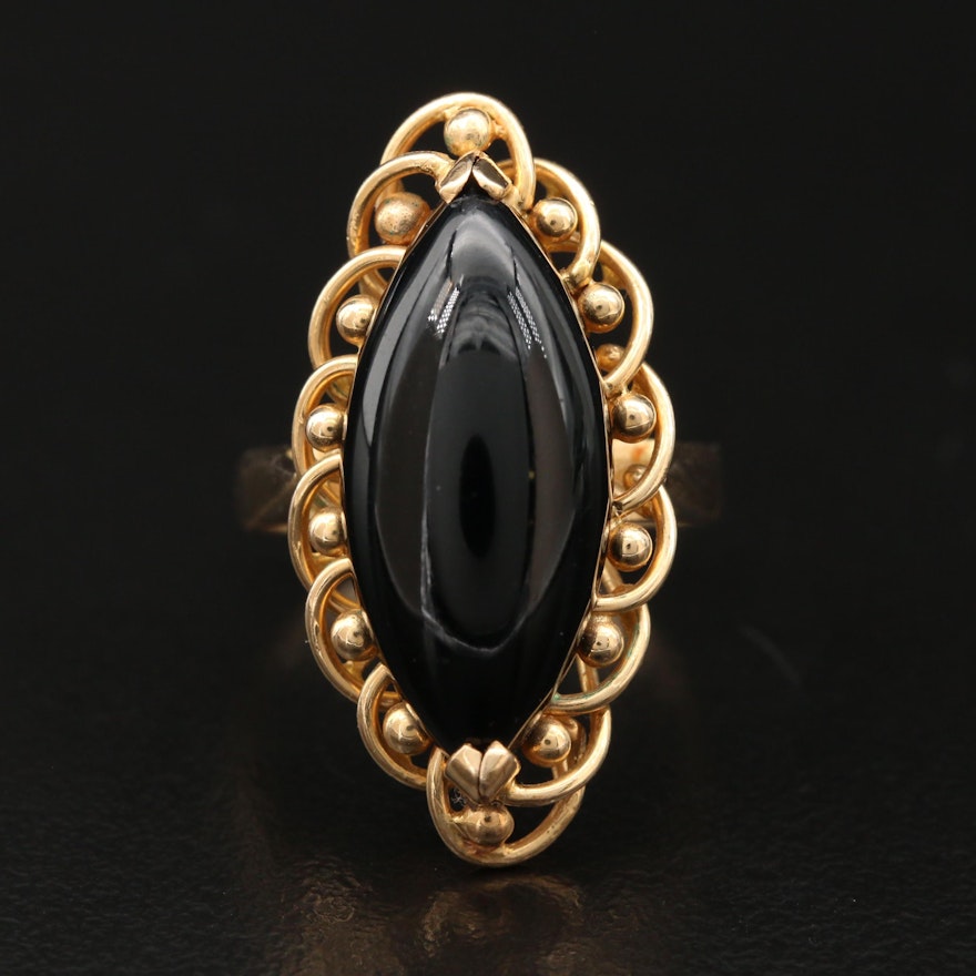 14K Black Onyx Navette Ring