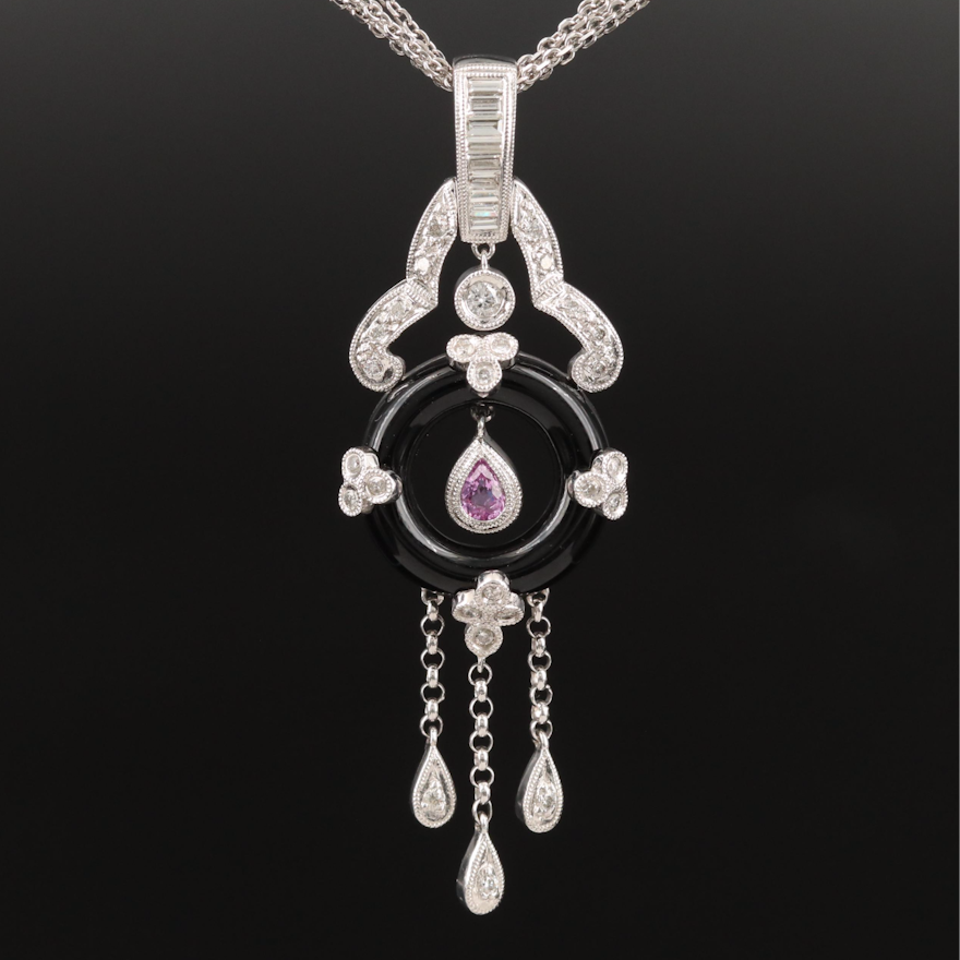 14K Sapphire, Diamond and Black Onyx Necklace