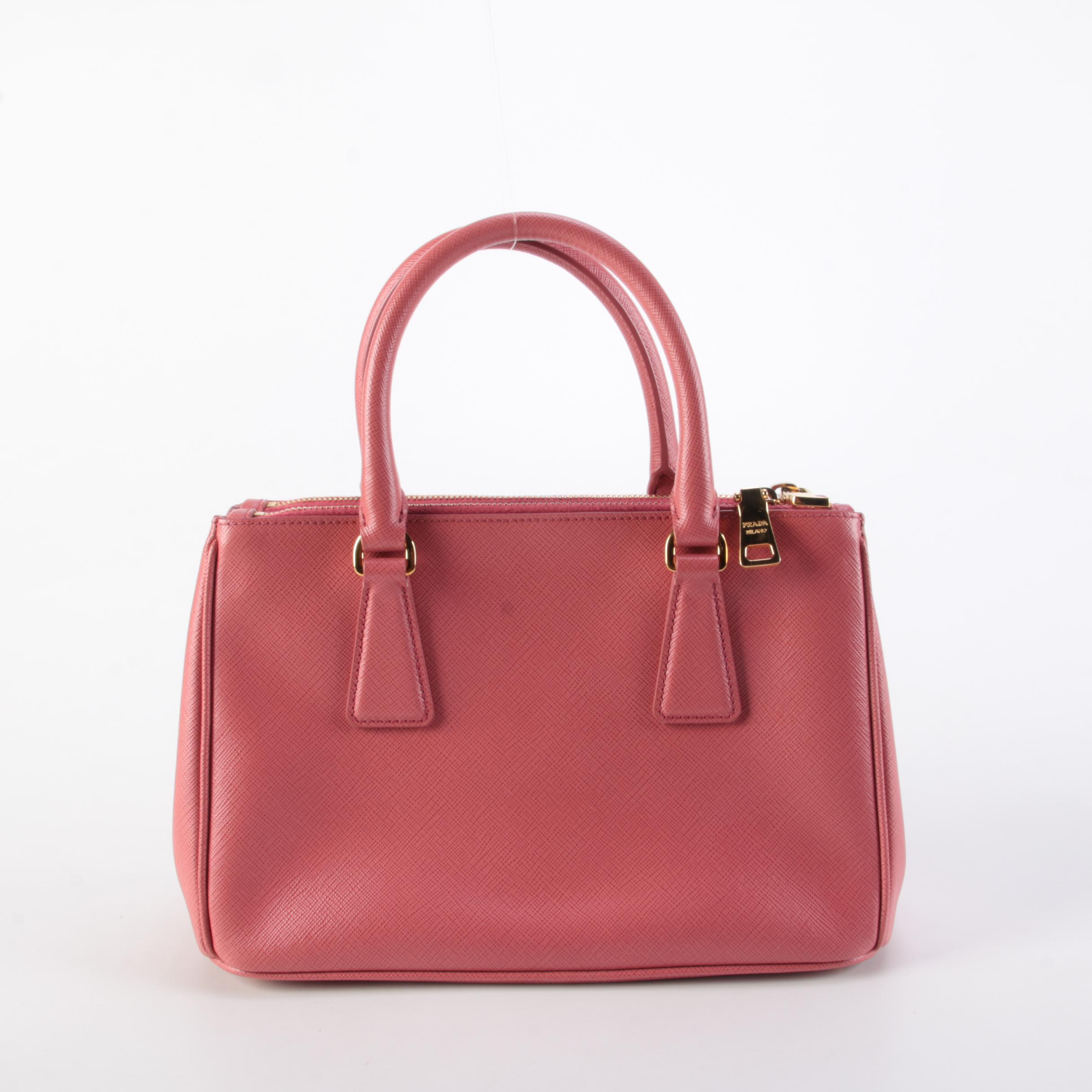 Prada Small Double Zip Lux Tote in Pink Saffiano Leather