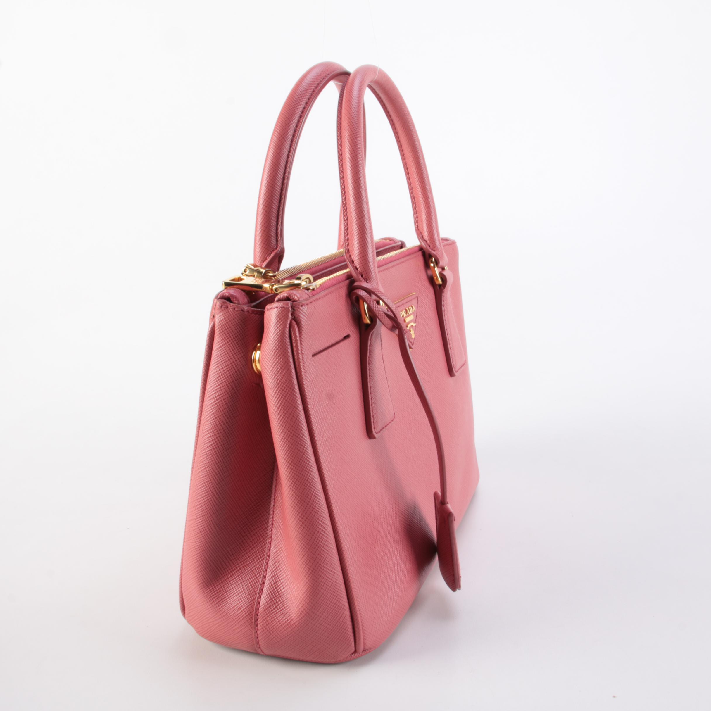 Prada Small Double Zip Lux Tote in Pink Saffiano Leather