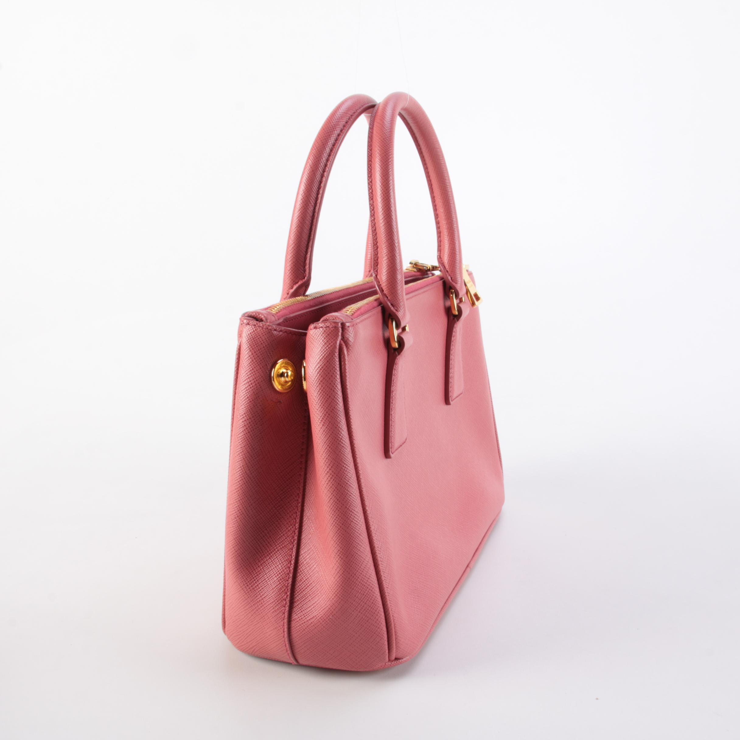 Prada Small Double Zip Lux Tote in Pink Saffiano Leather