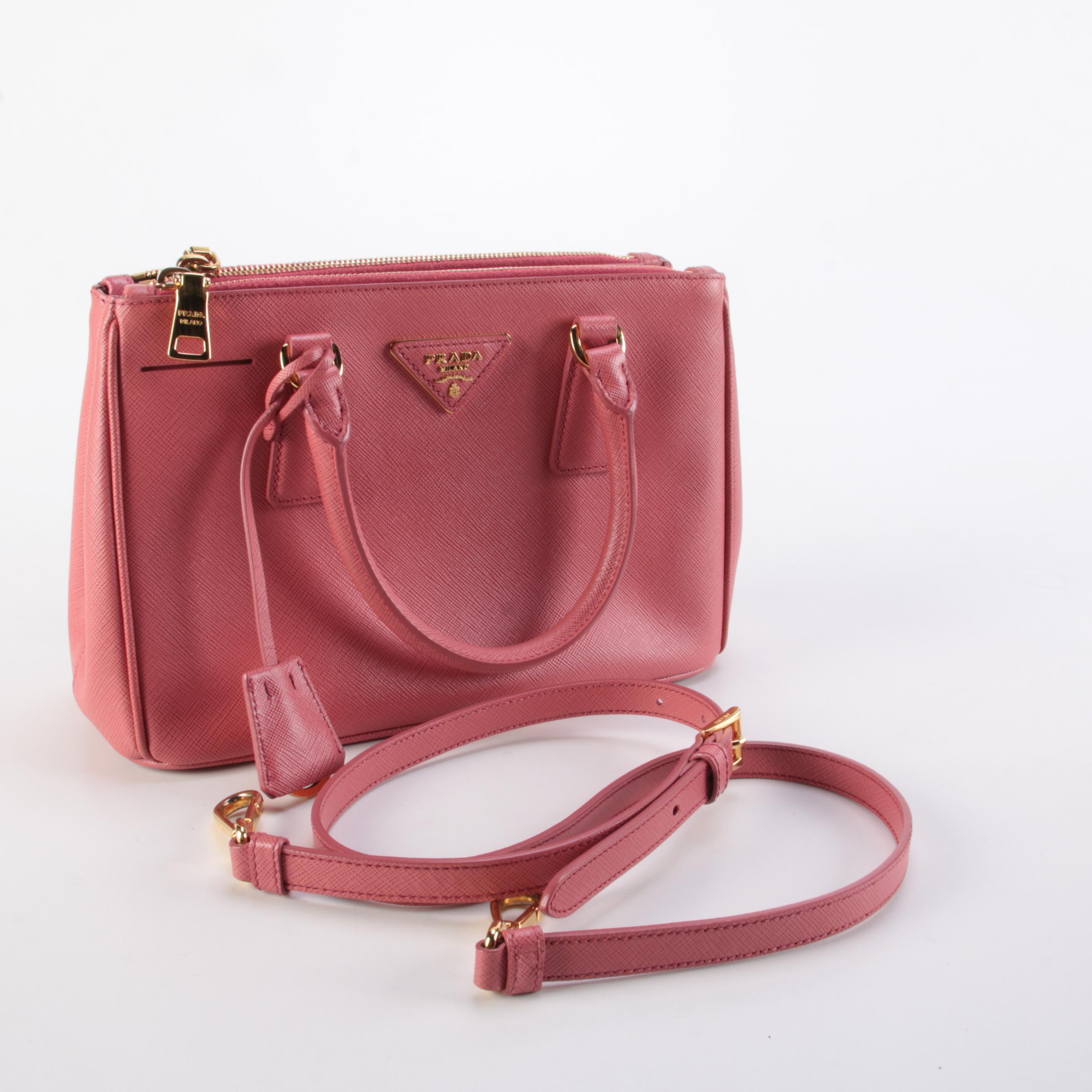 Prada Small Double Zip Lux Tote in Pink Saffiano Leather