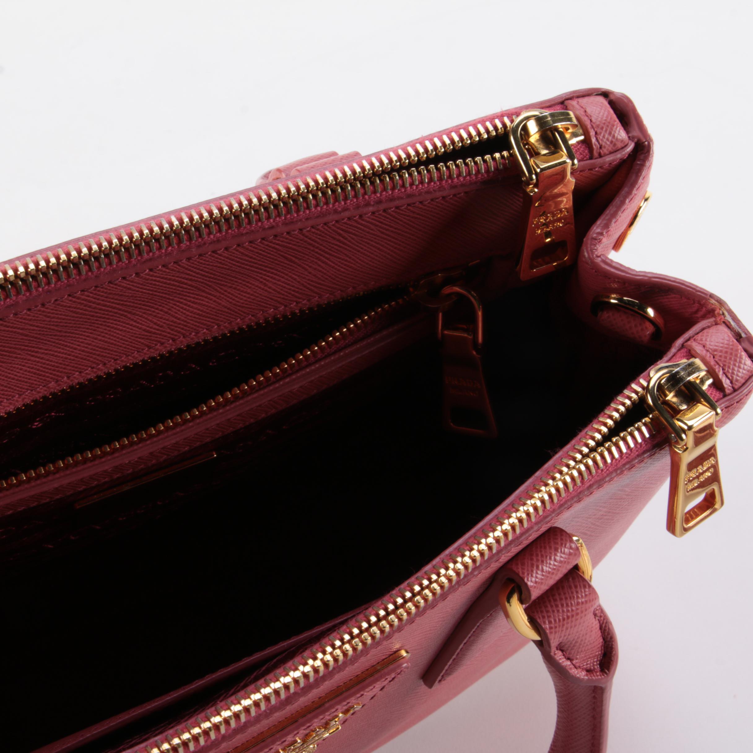 Prada Small Double Zip Lux Tote in Pink Saffiano Leather
