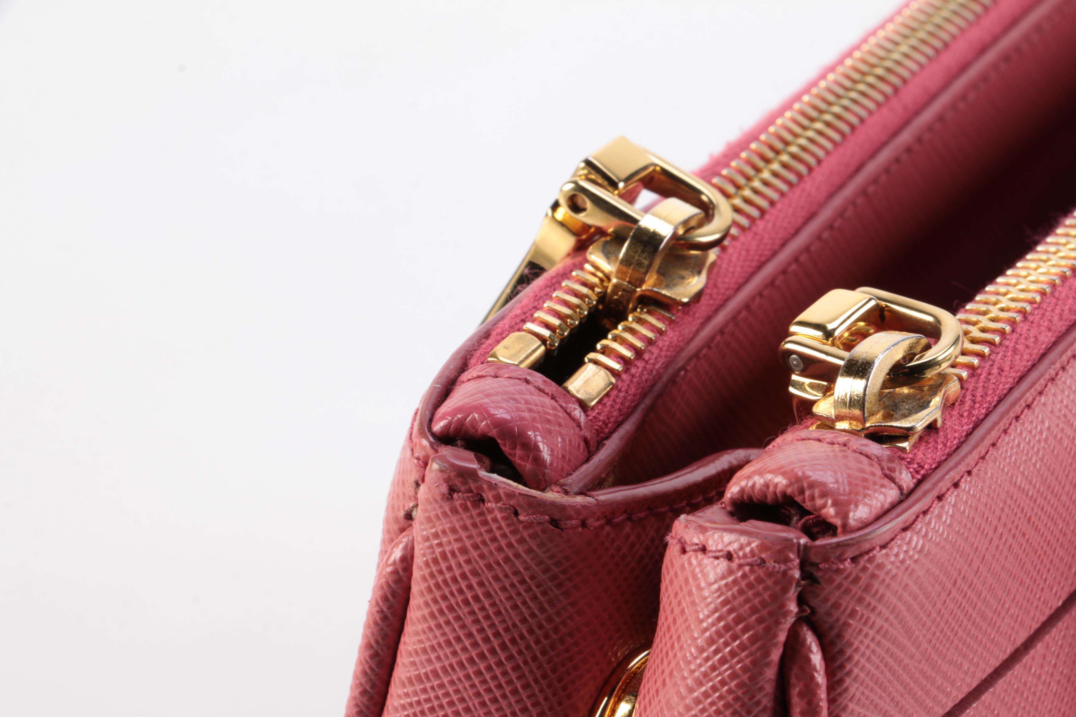 Prada Small Double Zip Lux Tote in Pink Saffiano Leather