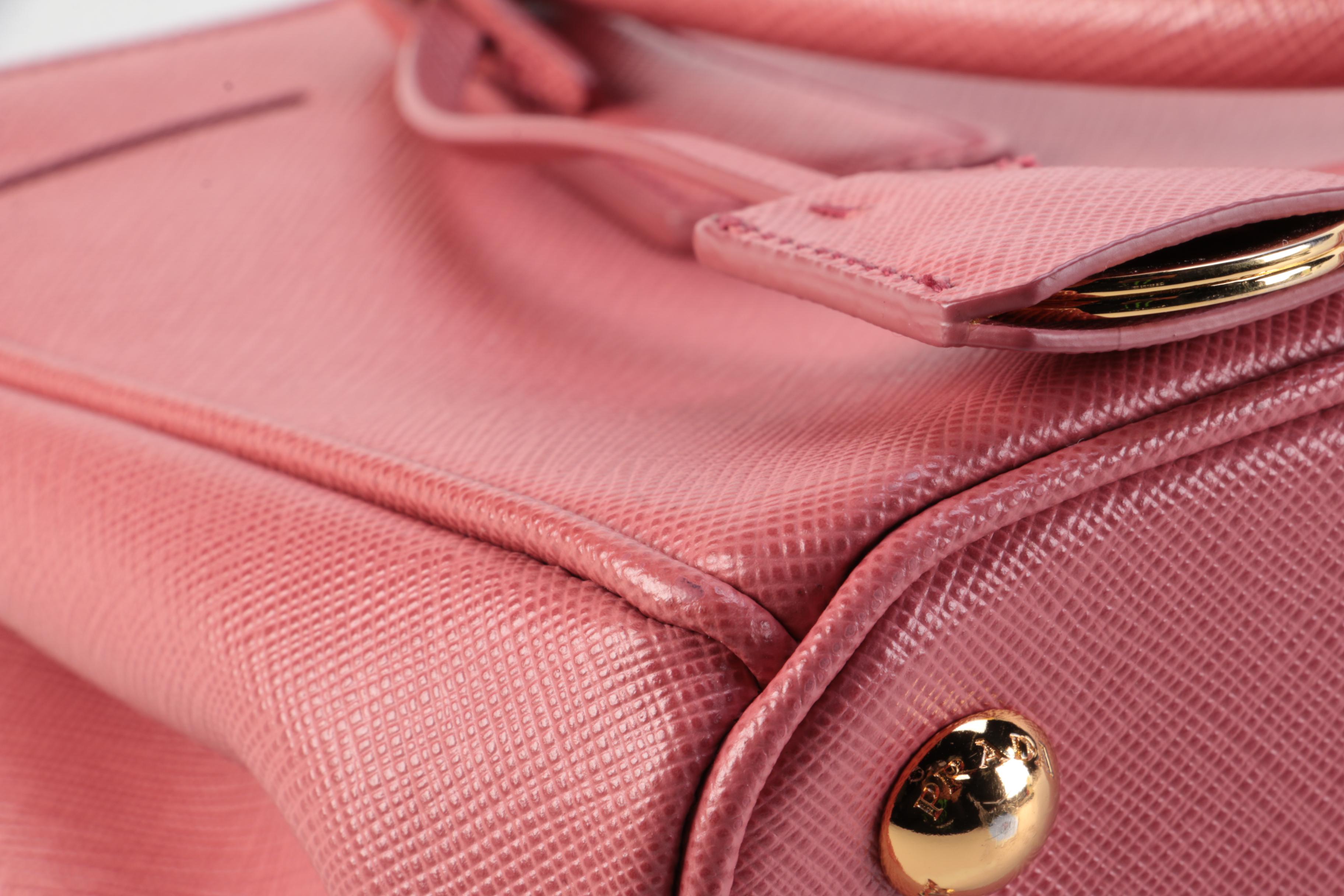 Prada Small Double Zip Lux Tote in Pink Saffiano Leather