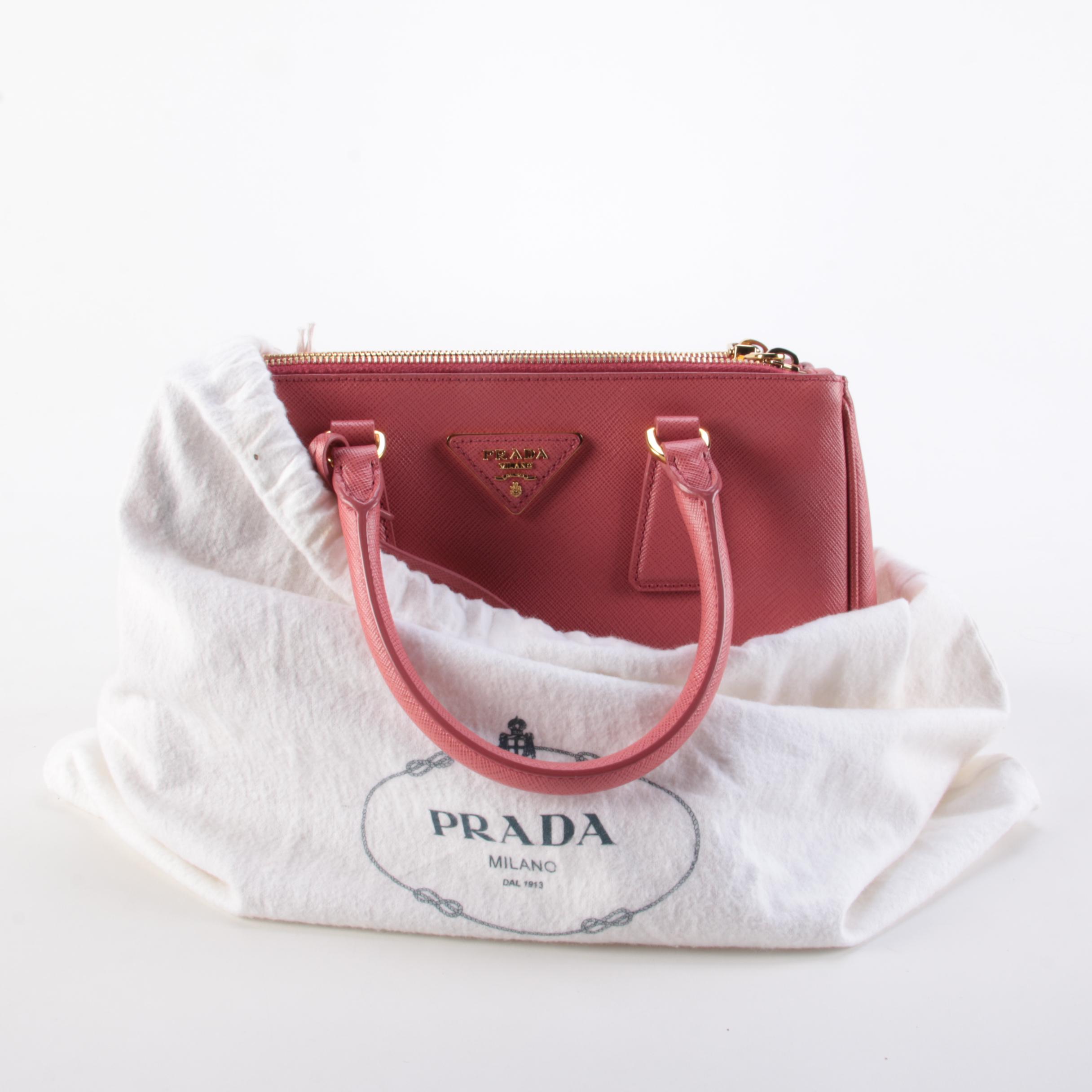 Prada Small Double Zip Lux Tote in Pink Saffiano Leather