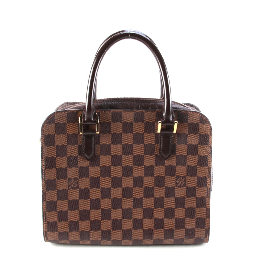 Louis Vuitton Triana Bag in Damier Ebene Canvas and Brown Leather Trim