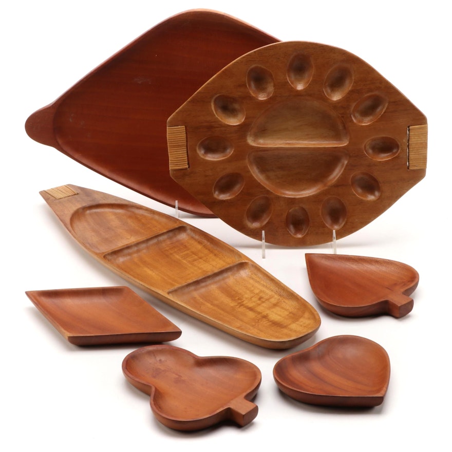 Haitian Mahogany and Taverneau Wood Serveware, Mid to Late 20th C.