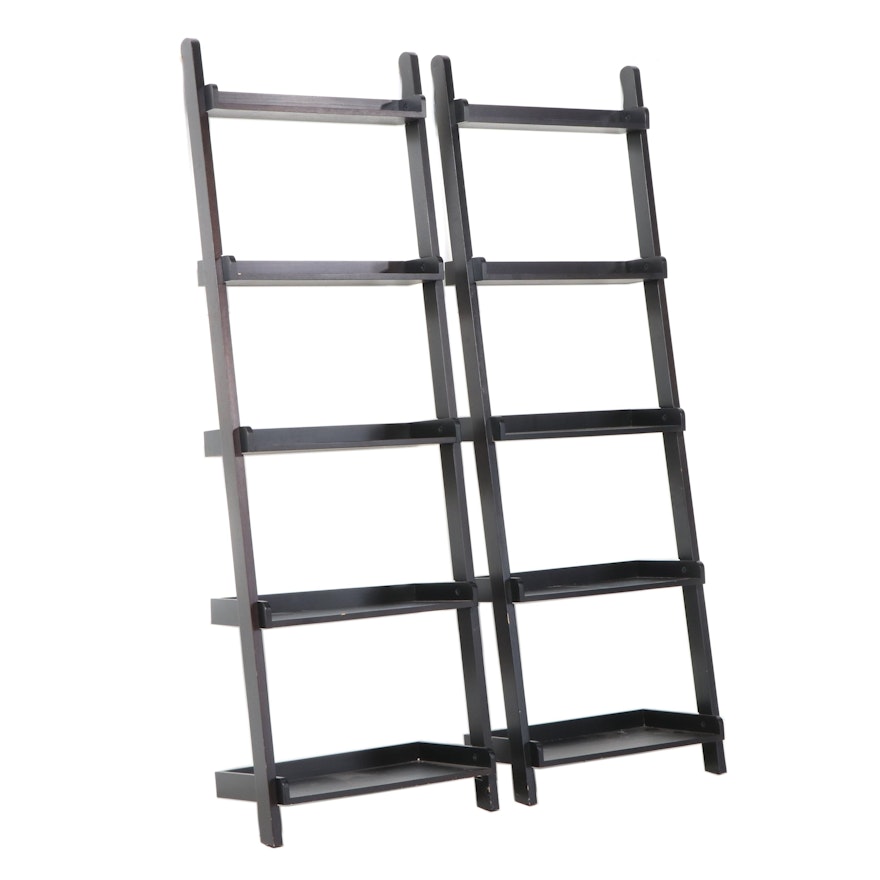Pair of Contemporary Ebonized Wood Five-Tier Ladder Bookcases