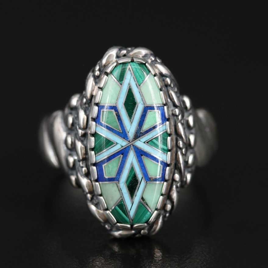 Carolyn Pollack for Relios Sterling Malachite, Lapis Lazuli and Turquoise Ring