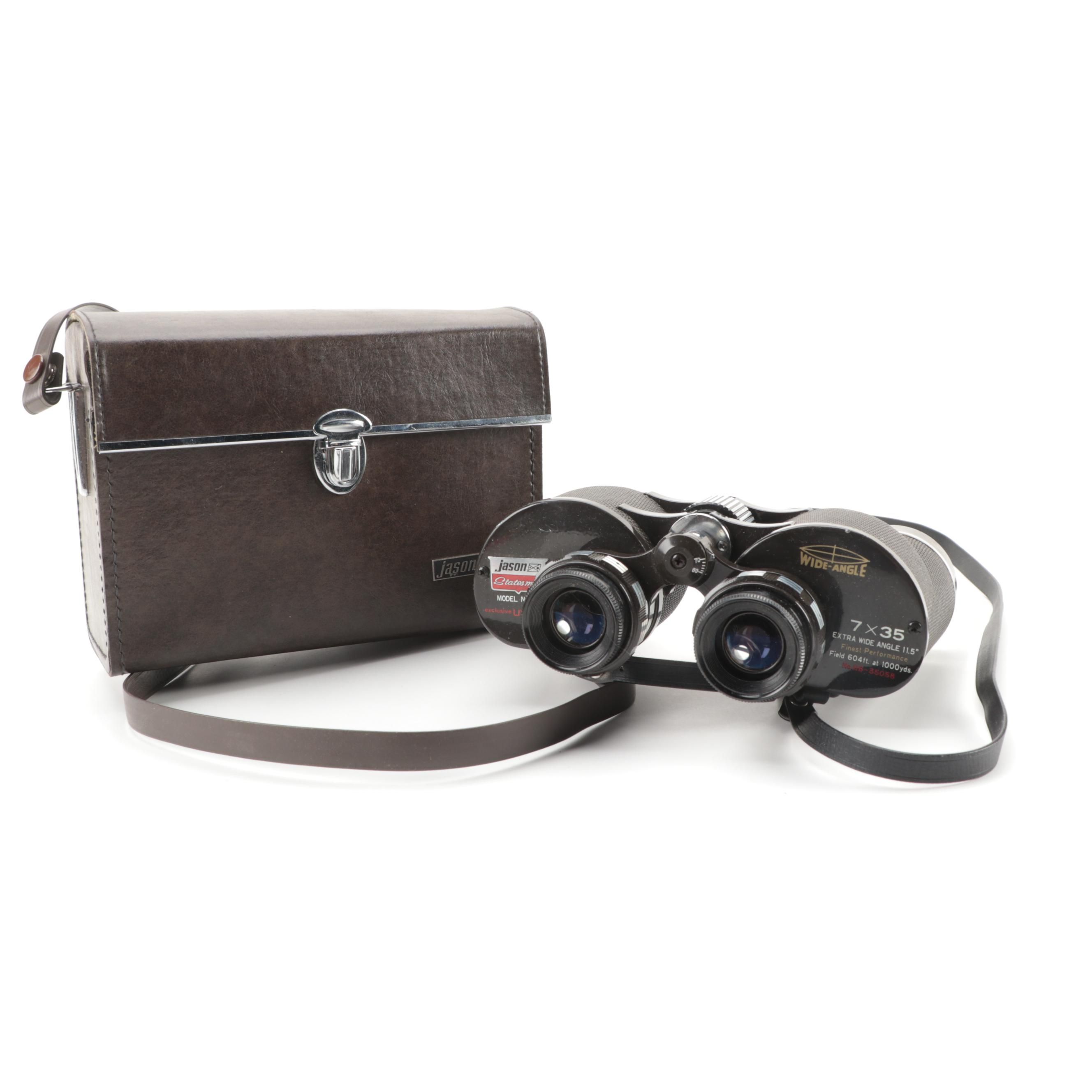 Jason Statesman No. 138 Wide Angle Binoculars in Leather Case, 1970s