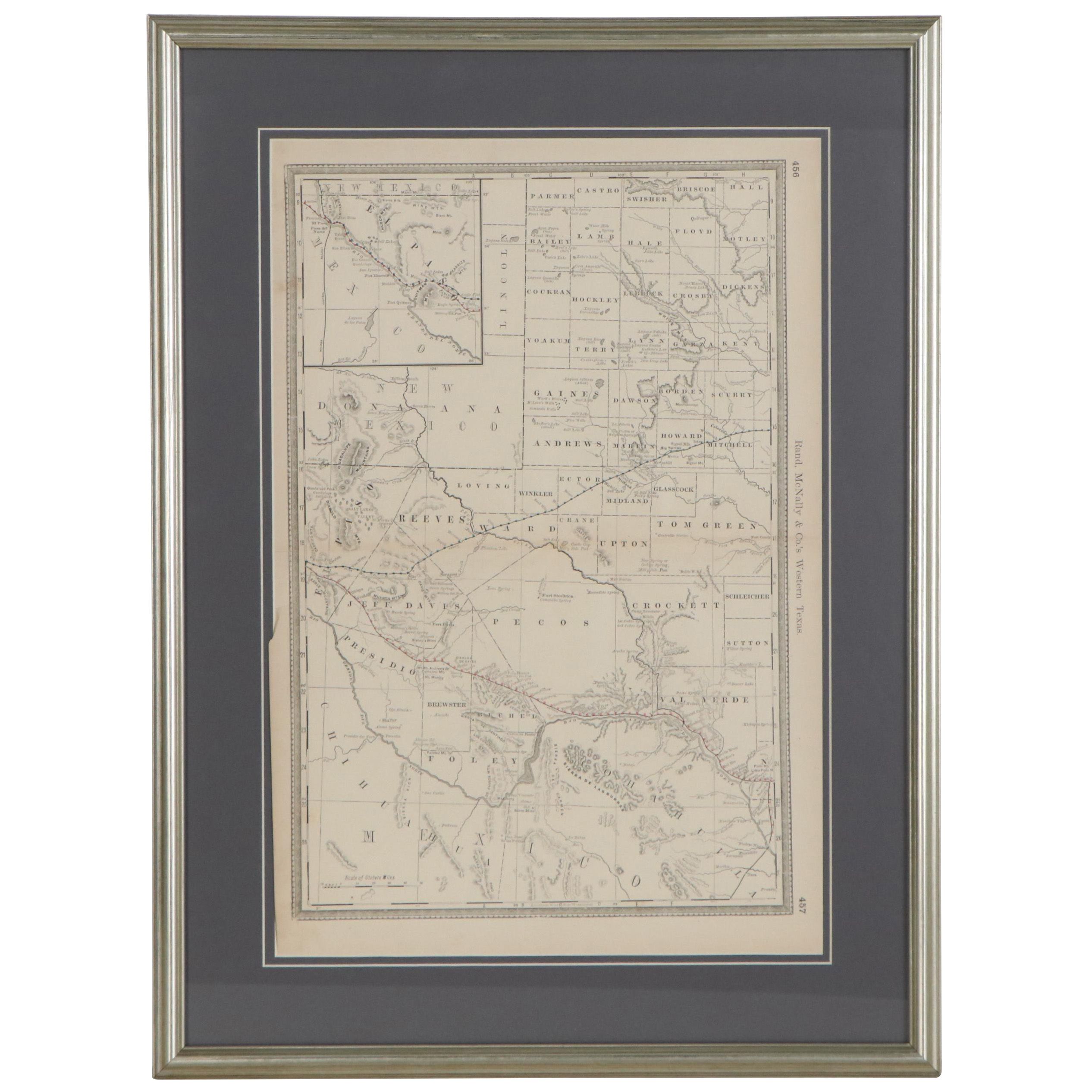 Rand McNally & Co. Railroad Map of Western Texas, Late 19th Century