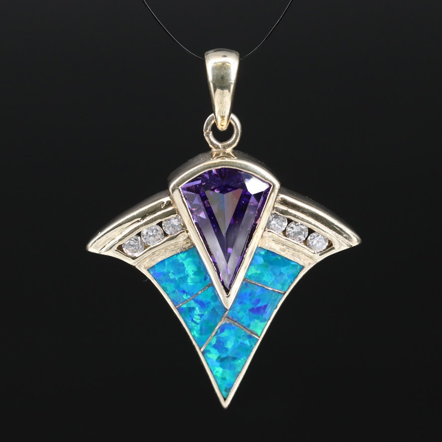 Sterling Silver Opal and Cubic Zirconia Pendant