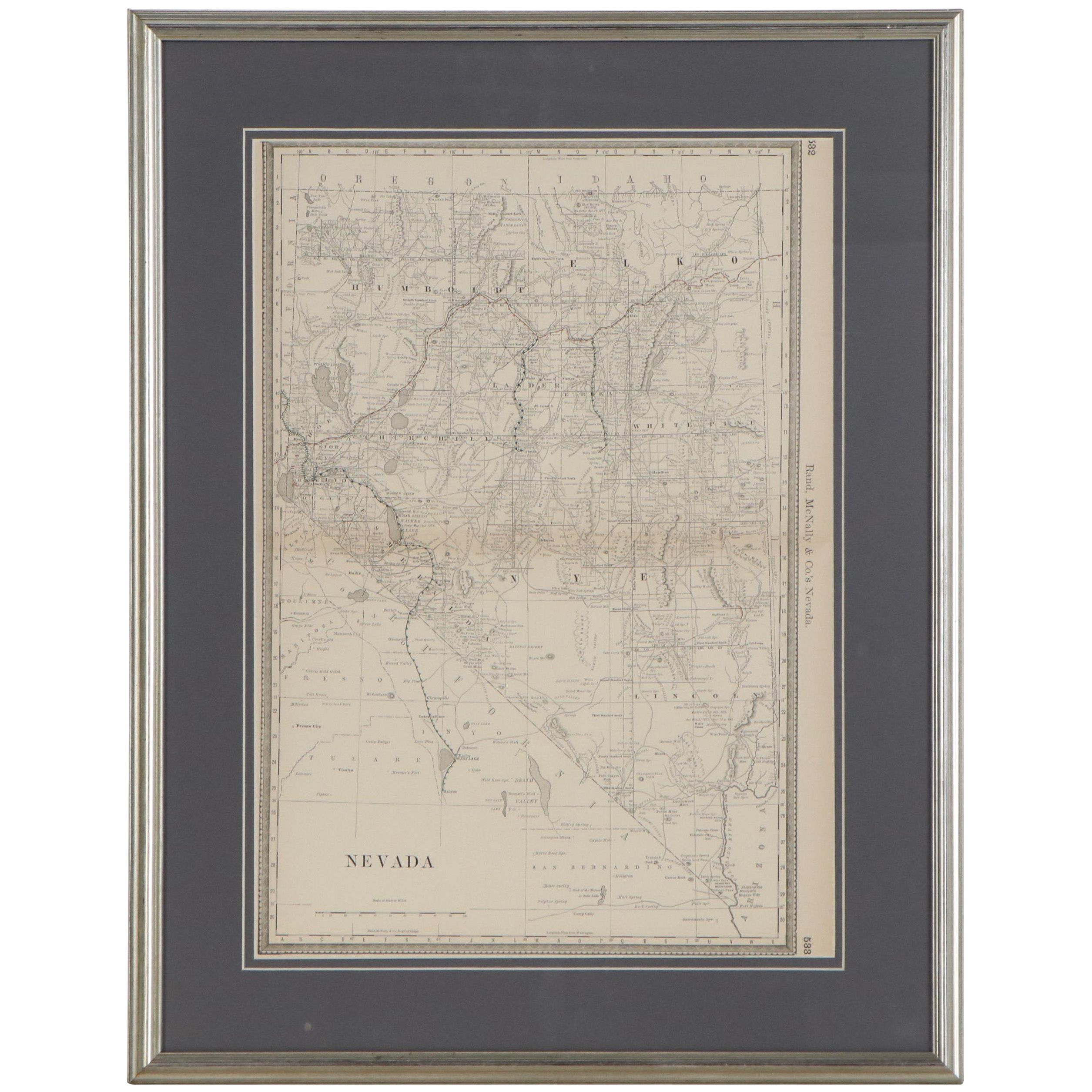 Rand McNally & Co. Railroad Map of Nevada, Late 19th Century