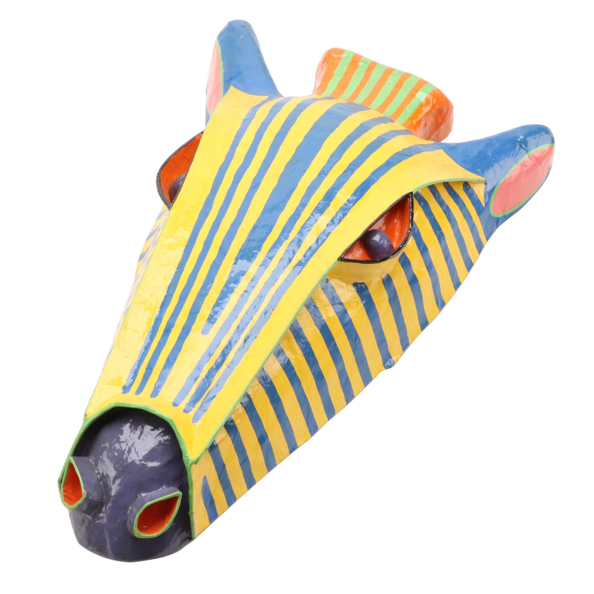 Gina Truex Painted Papier-Mâché Giraffe Mask Wall Décor