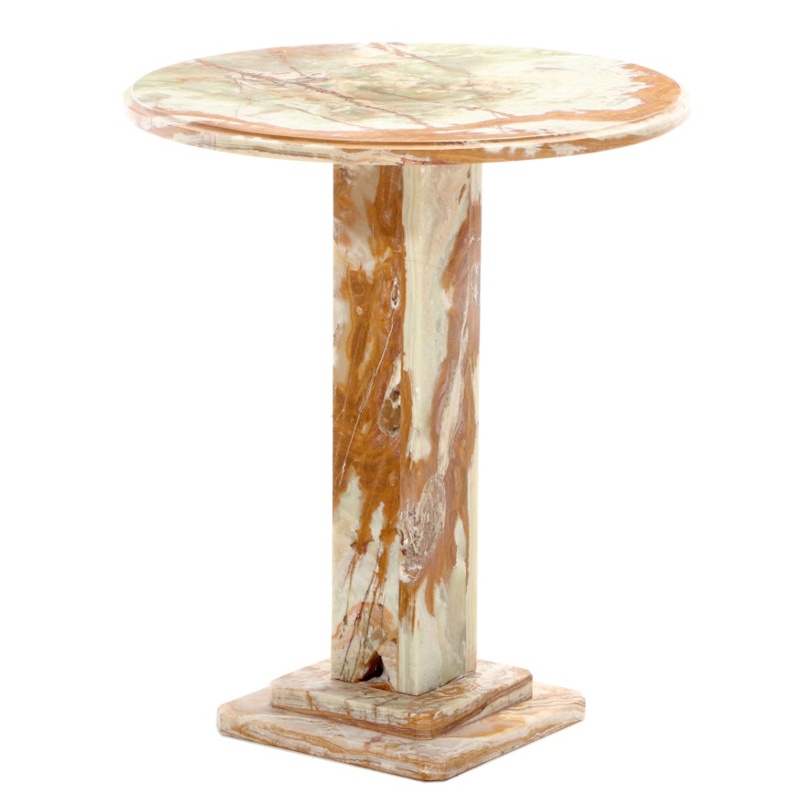 Banded Travertine Pedestal Table