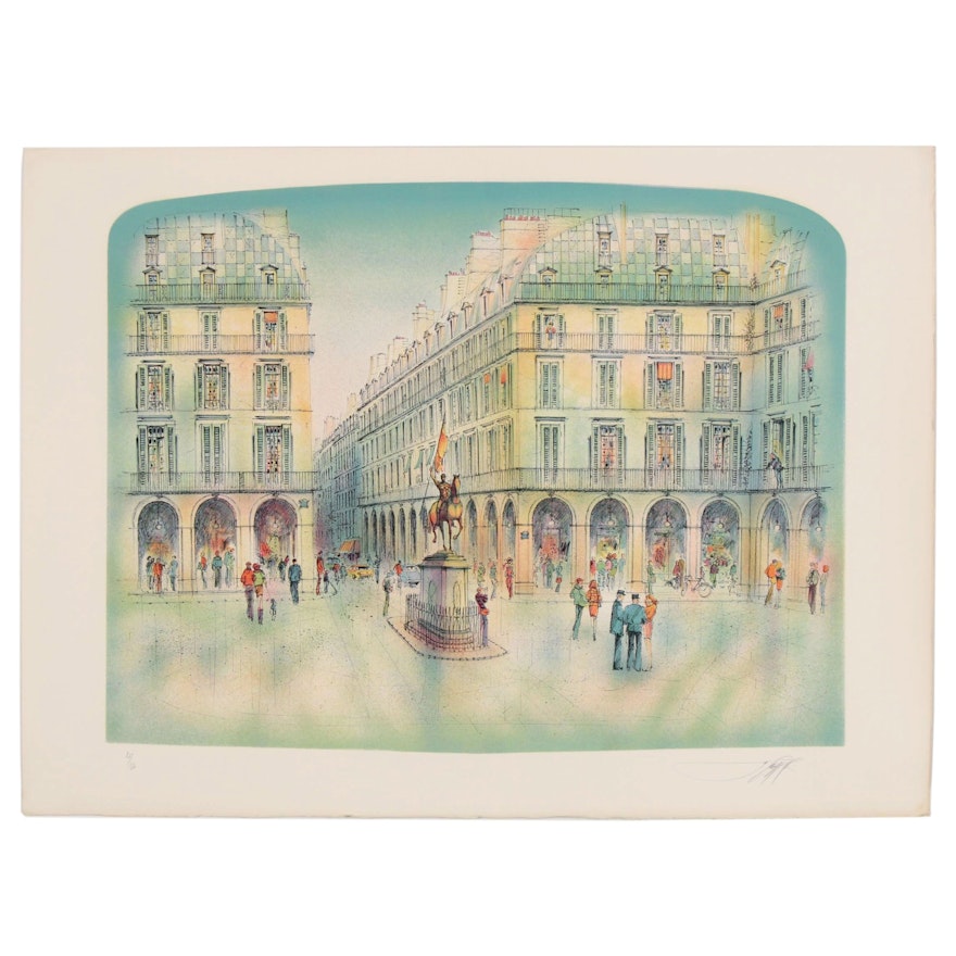 Rolf Rafflewski Color Lithograph "Place Jeanne d'Arc"