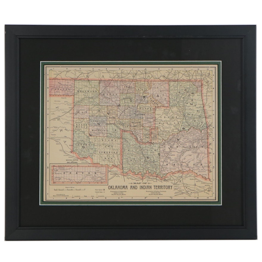 Color Wood Engraved Map "Oklahoma and Indian Territory"