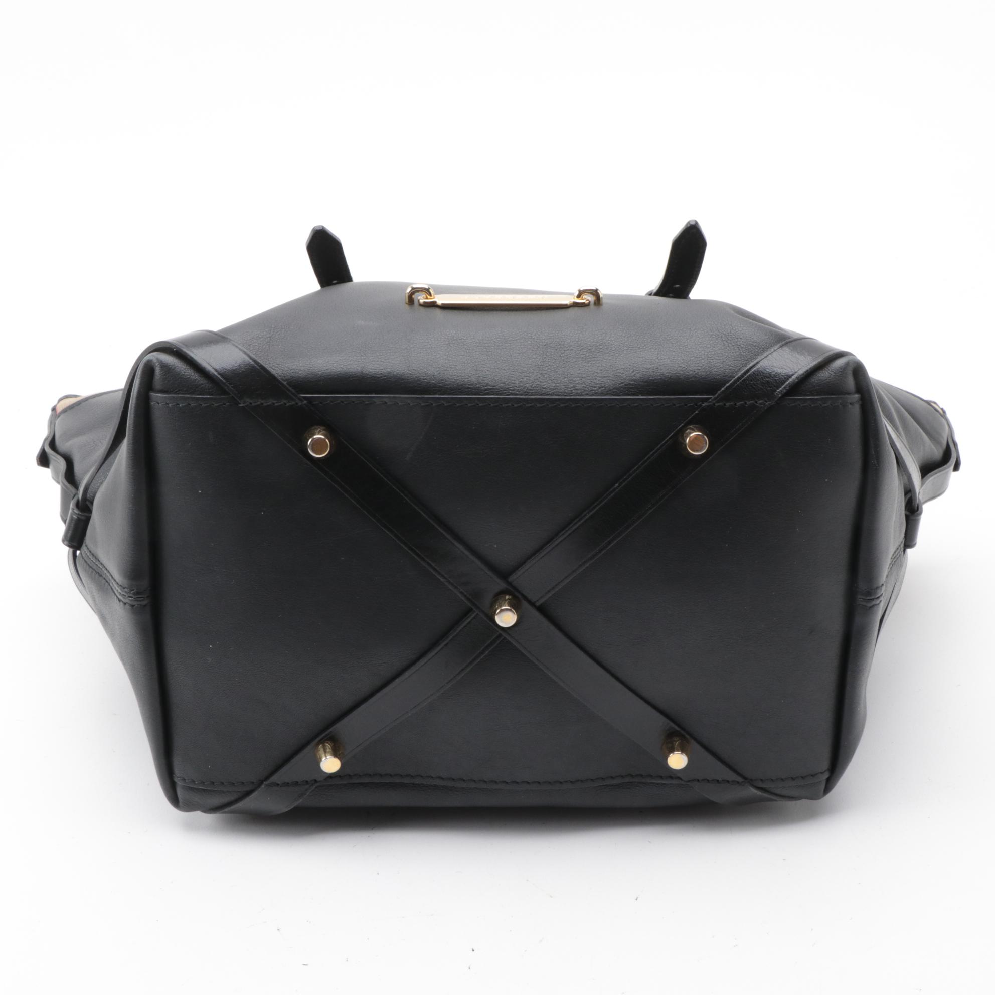 Burberry Salisbury Bridle Black Leather and "House Check" Canvas Tote