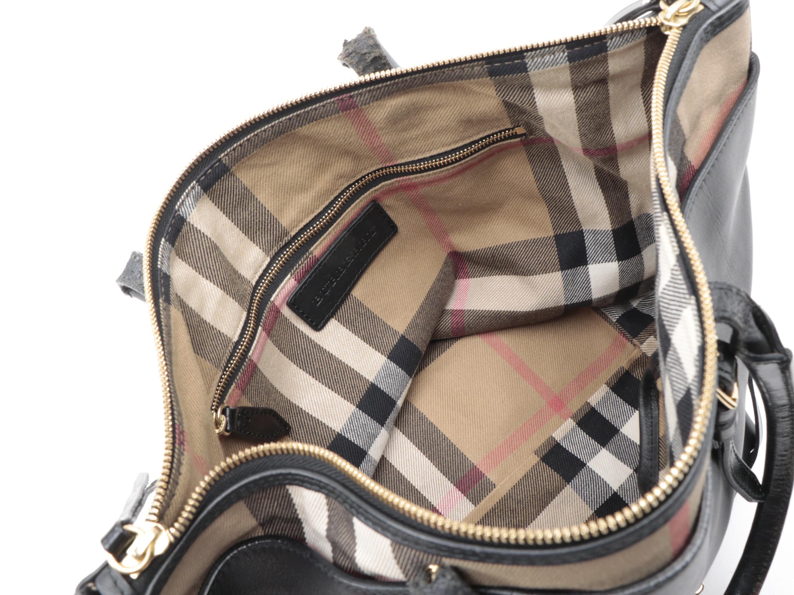 Burberry Salisbury Bridle Black Leather and "House Check" Canvas Tote