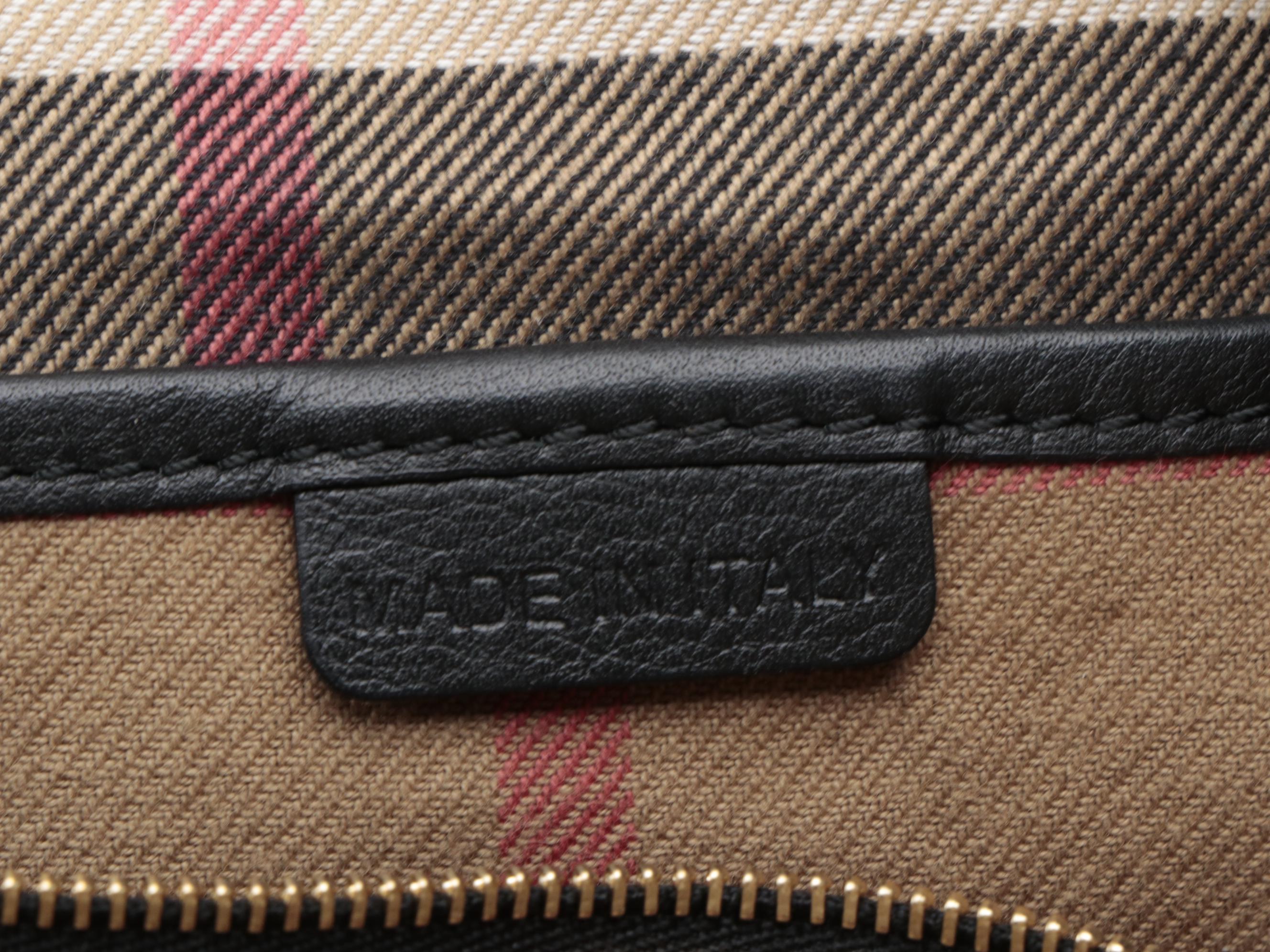 Burberry Salisbury Bridle Black Leather and "House Check" Canvas Tote