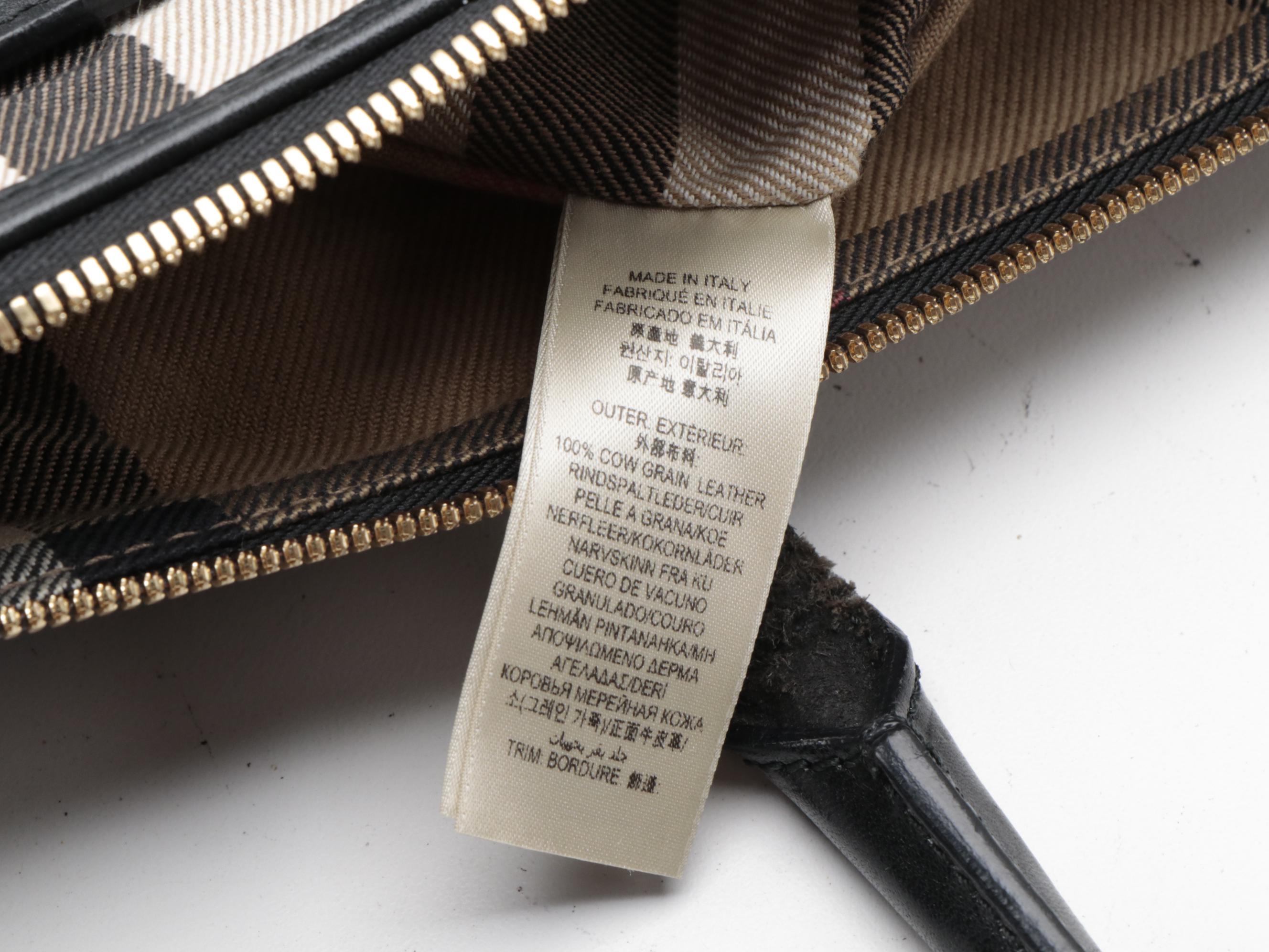 Burberry Salisbury Bridle Black Leather and "House Check" Canvas Tote