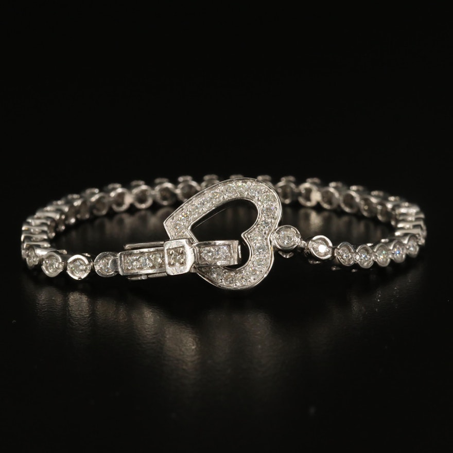 14K Diamond Line Bracelet and Heart Clasp