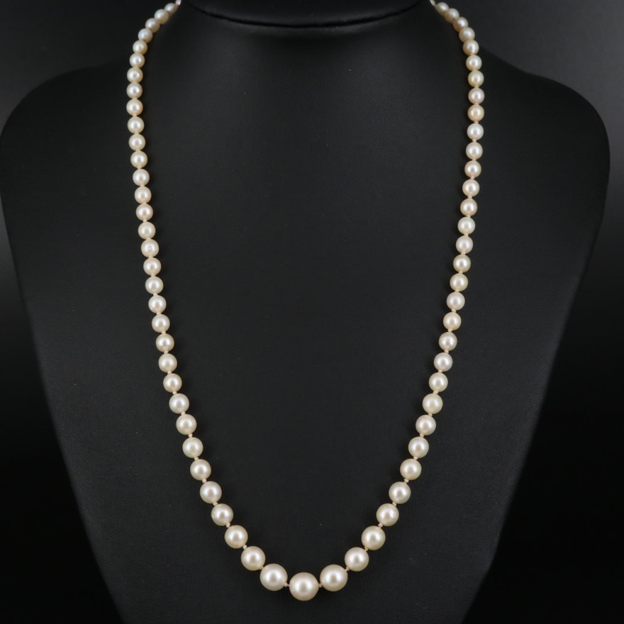 Graduated Pearl Necklace with 18K Sapphire and Diamond Clasp