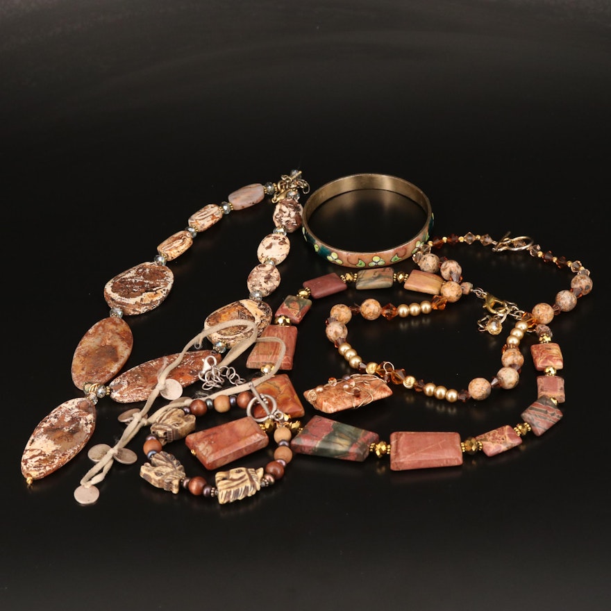Necklaces and Bracelets Including Sterling, Jasper, Bone and Glass