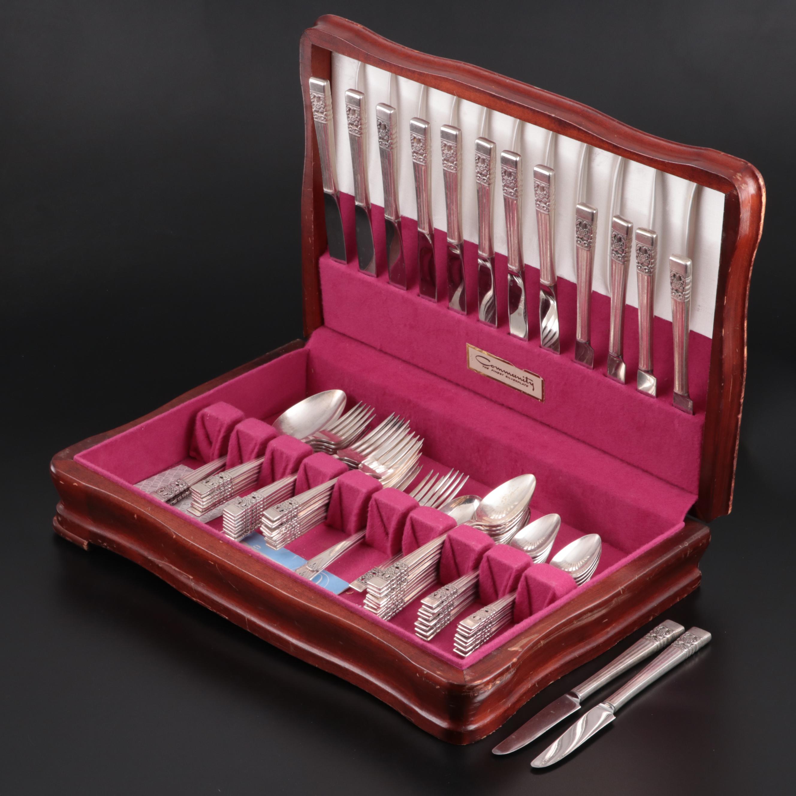 Oneida "Coronation" Silver Plate Flatware and Serving Utensils in Chest