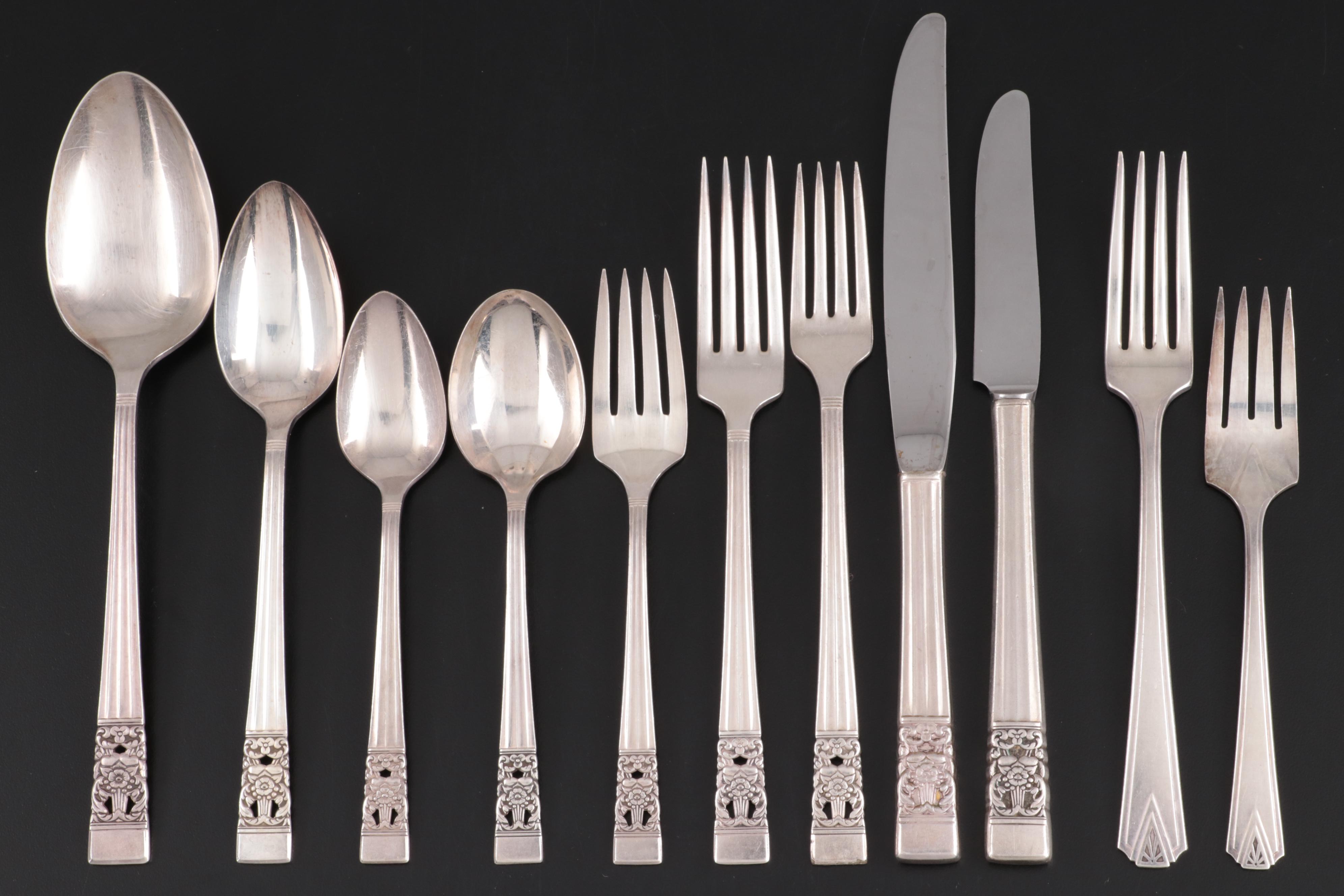 Oneida "Coronation" Silver Plate Flatware and Serving Utensils in Chest