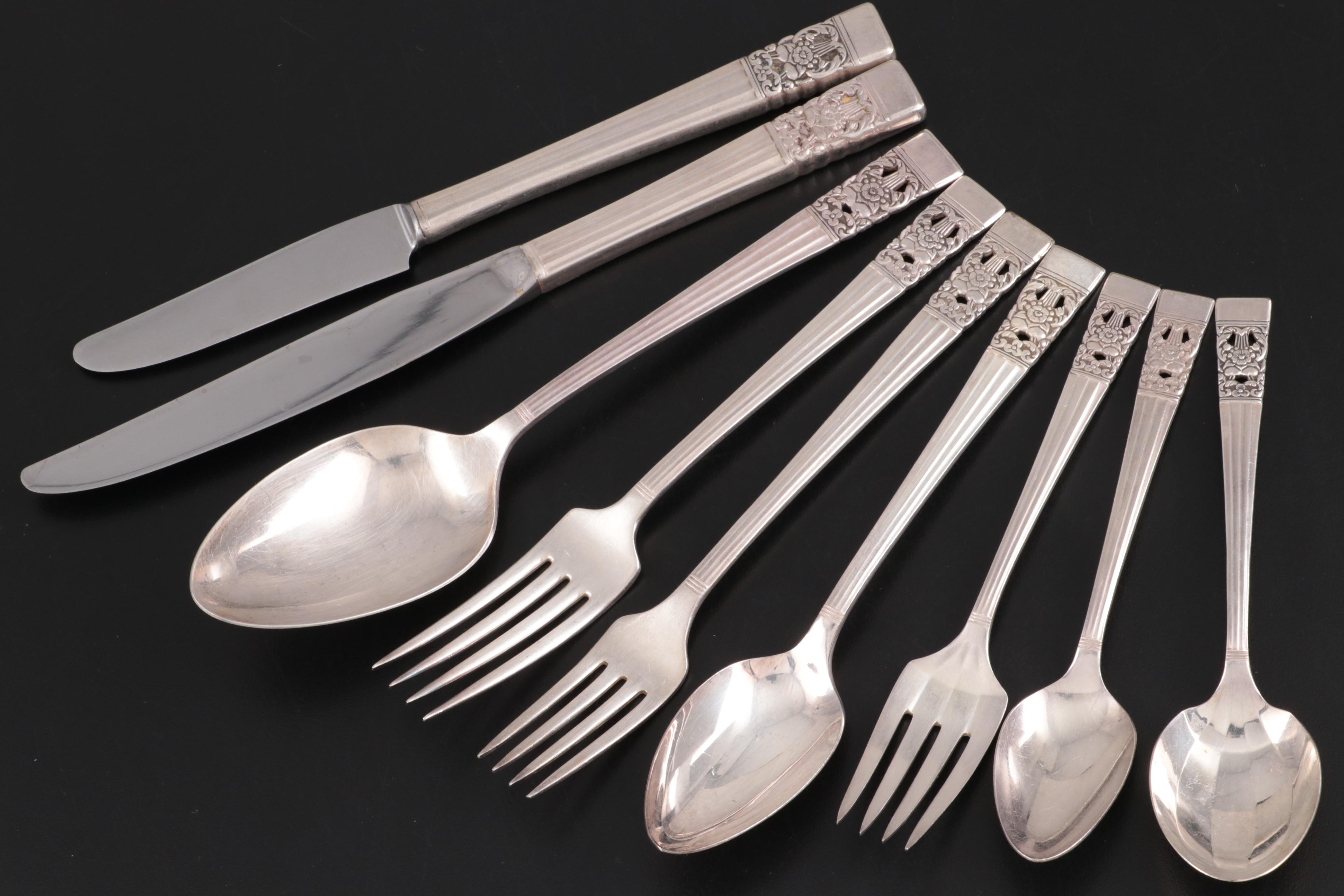 Oneida "Coronation" Silver Plate Flatware and Serving Utensils in Chest