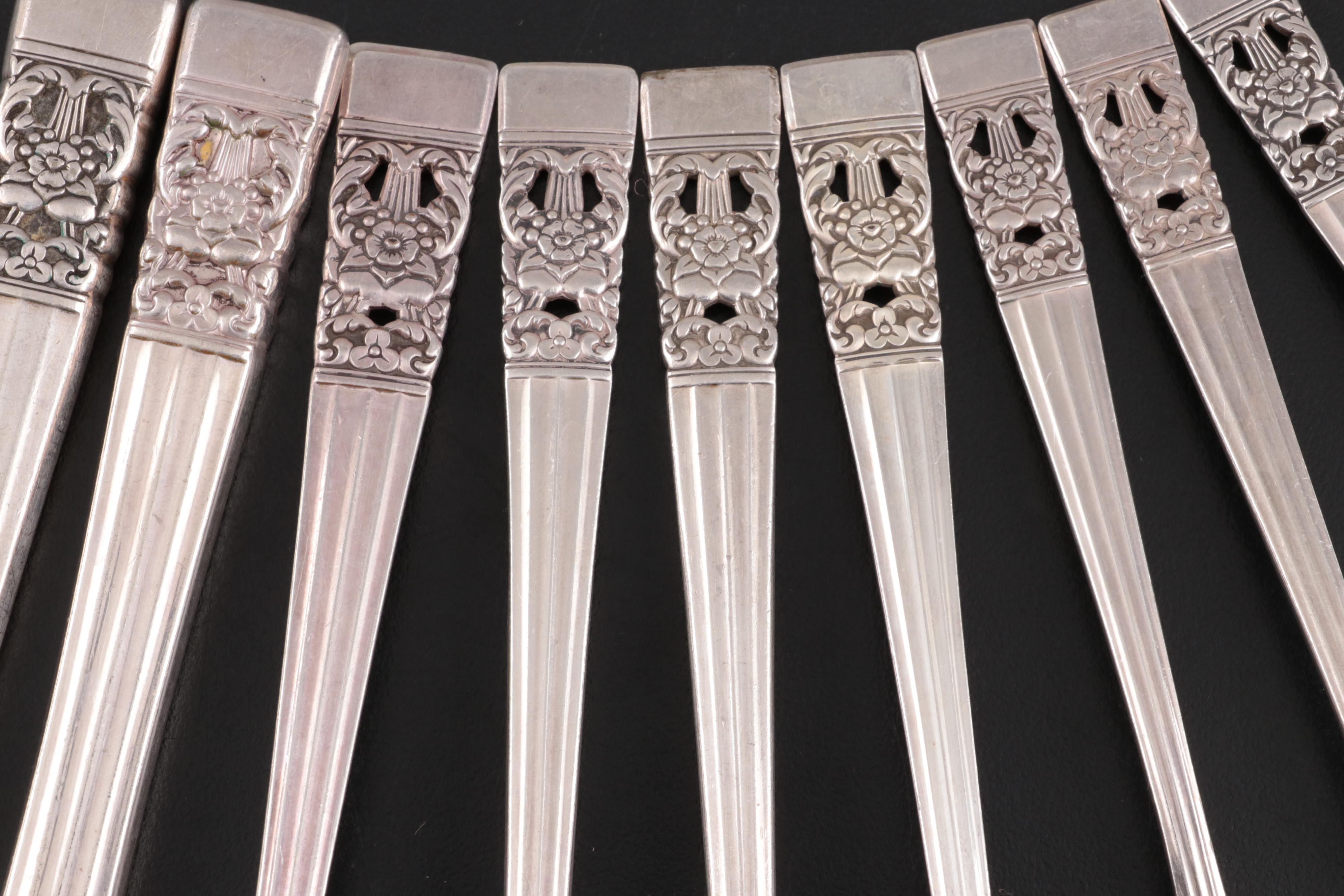 Oneida "Coronation" Silver Plate Flatware and Serving Utensils in Chest