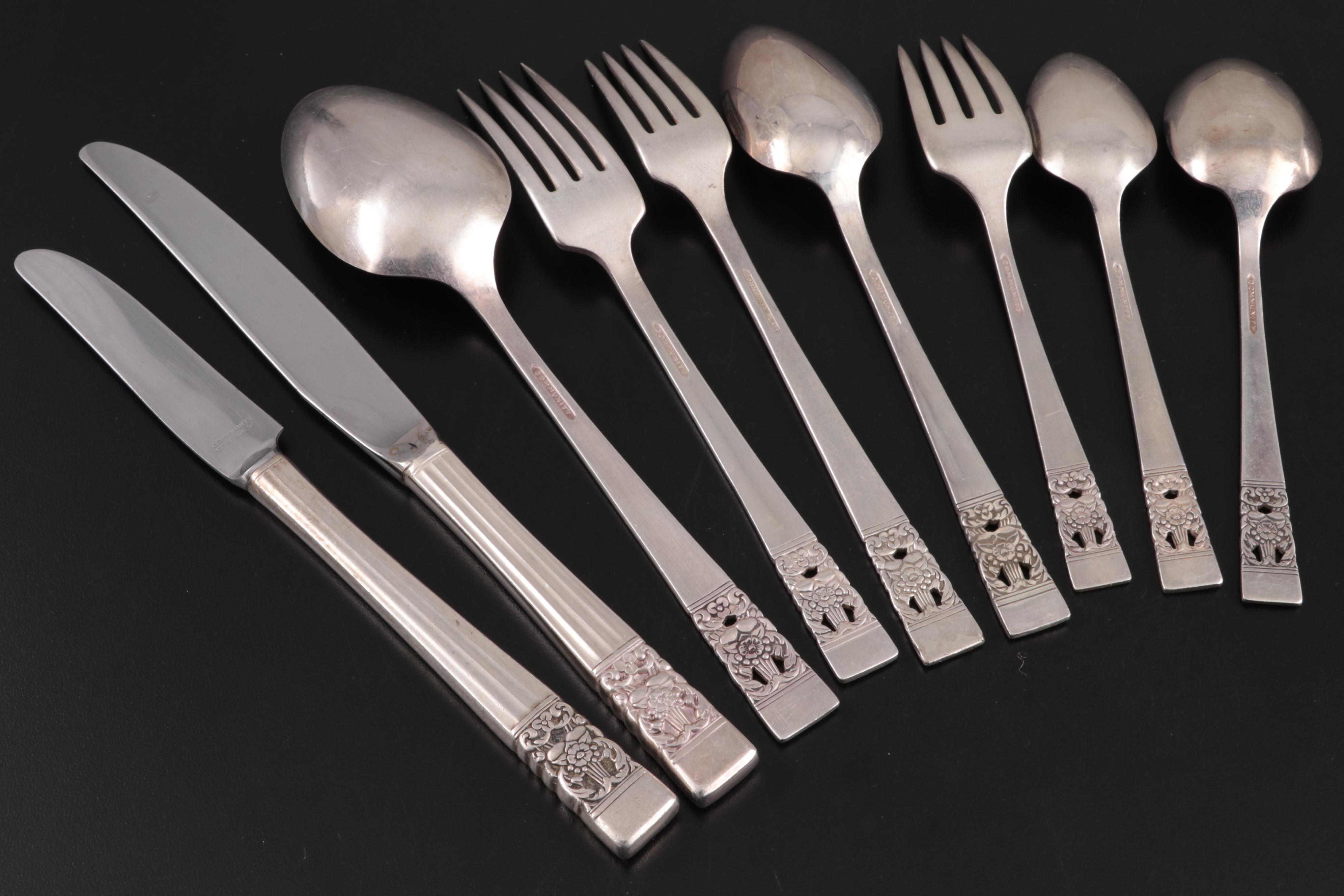 Oneida "Coronation" Silver Plate Flatware and Serving Utensils in Chest