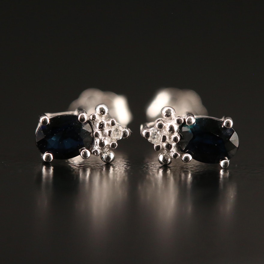 10K Sapphire and Diamond Stud Earrings