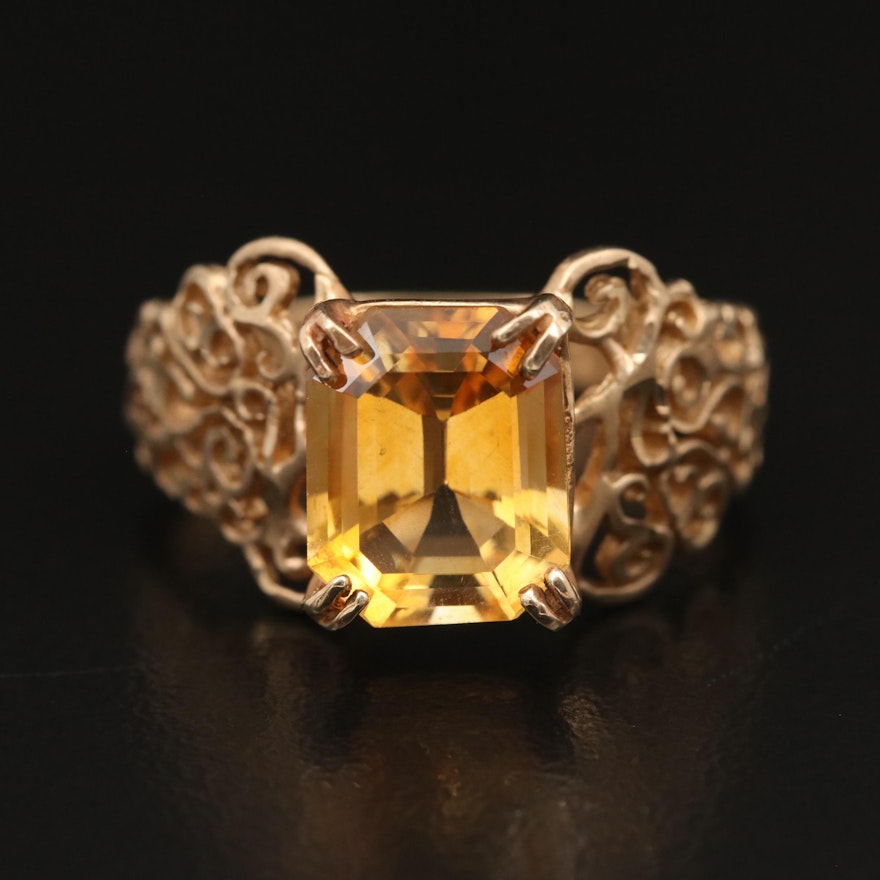 10K Citrine Scrollwork Ring