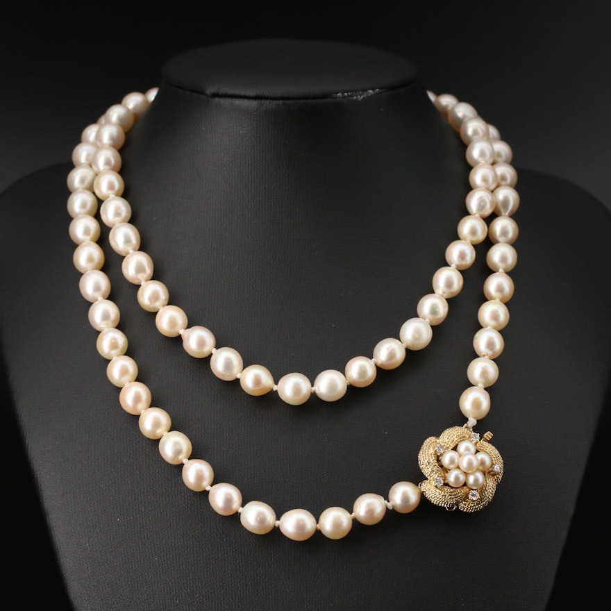 Vintage 14K Pearl and Diamond Necklace