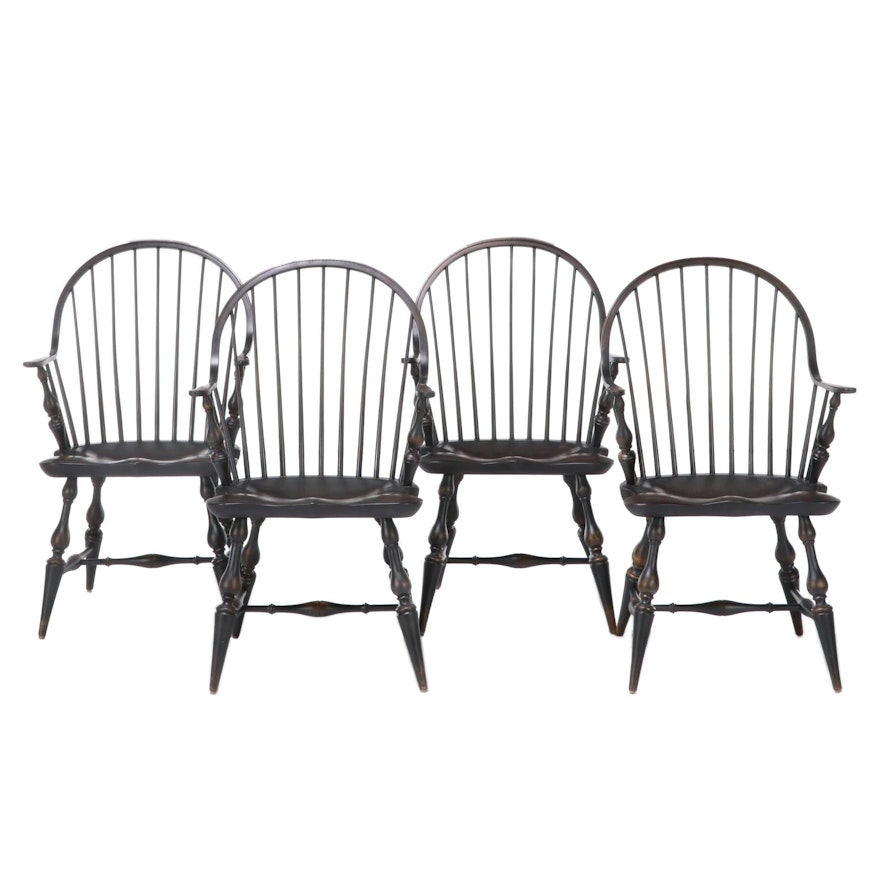 Four American Primitive Style Ebonized Continuous-Arm Windsor Chairs