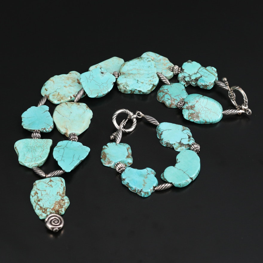 Sterling Silver Magnesite Necklace and Bracelet Set